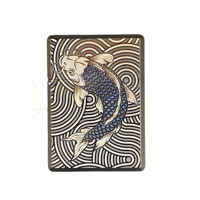 EDC Engraved TC21 Titanium Alloy Thickened Armor Lighter Waterproof Kerosene Machine Koi Fish