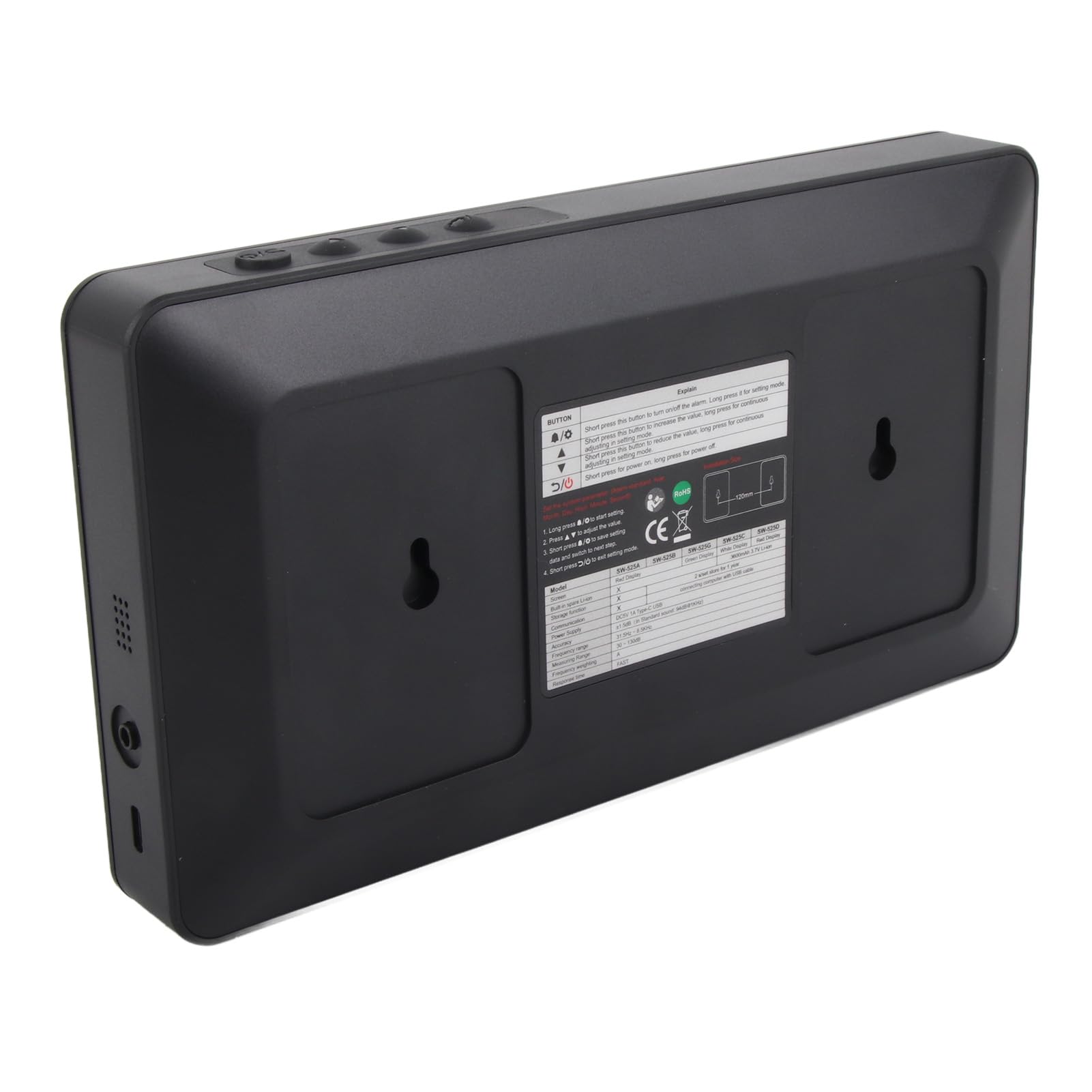 SW - 525A Digital Sound Level Meter | 30-130dB Wall Mount Noise Meter with LCD Display/USB Powered | Factory/Office/Home Noise Monitor