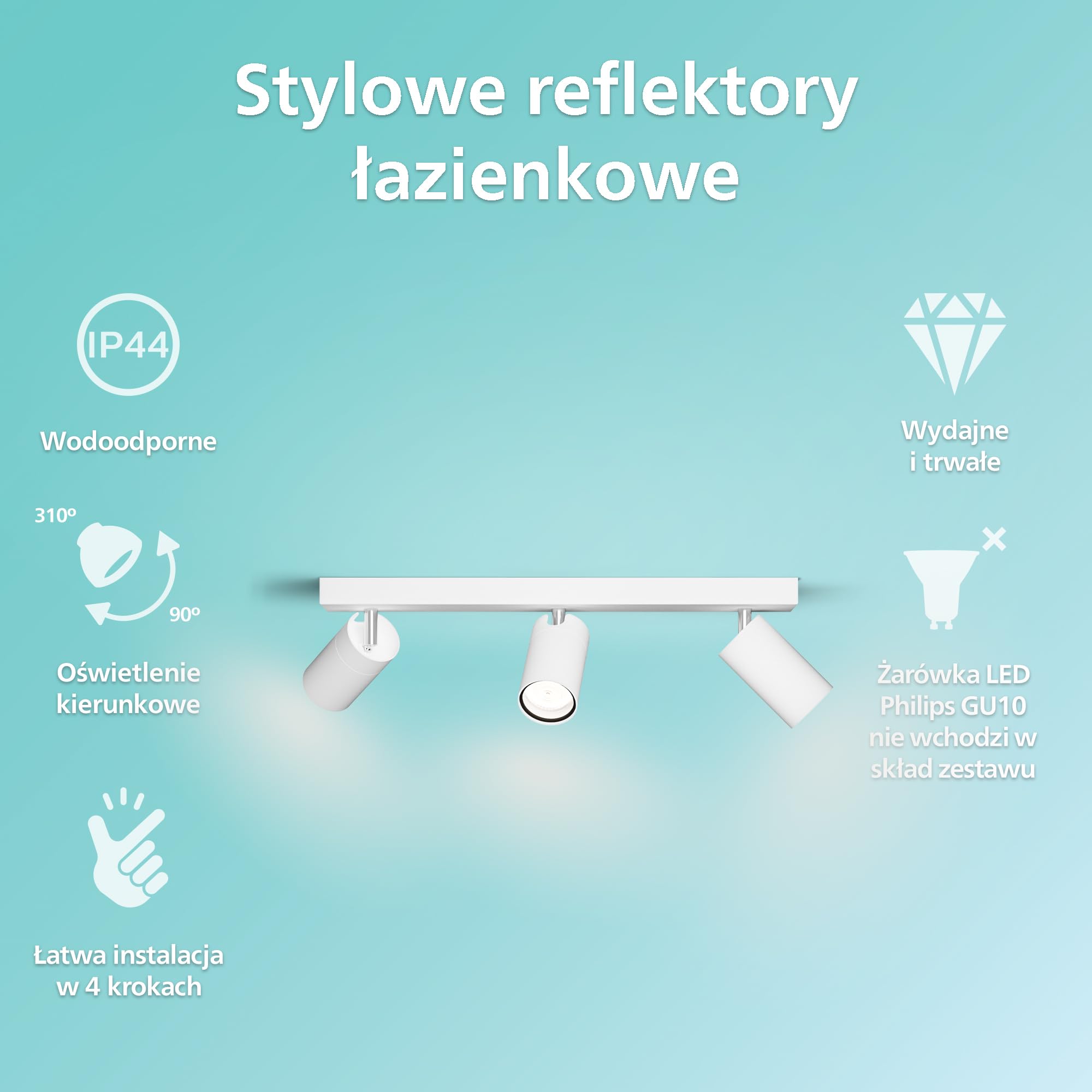 Philips LED Potrójny reflektor punktowy Idris, biały, IP44, wodoodporny, żarówki GU10 nie wchodzą w skład zestawu