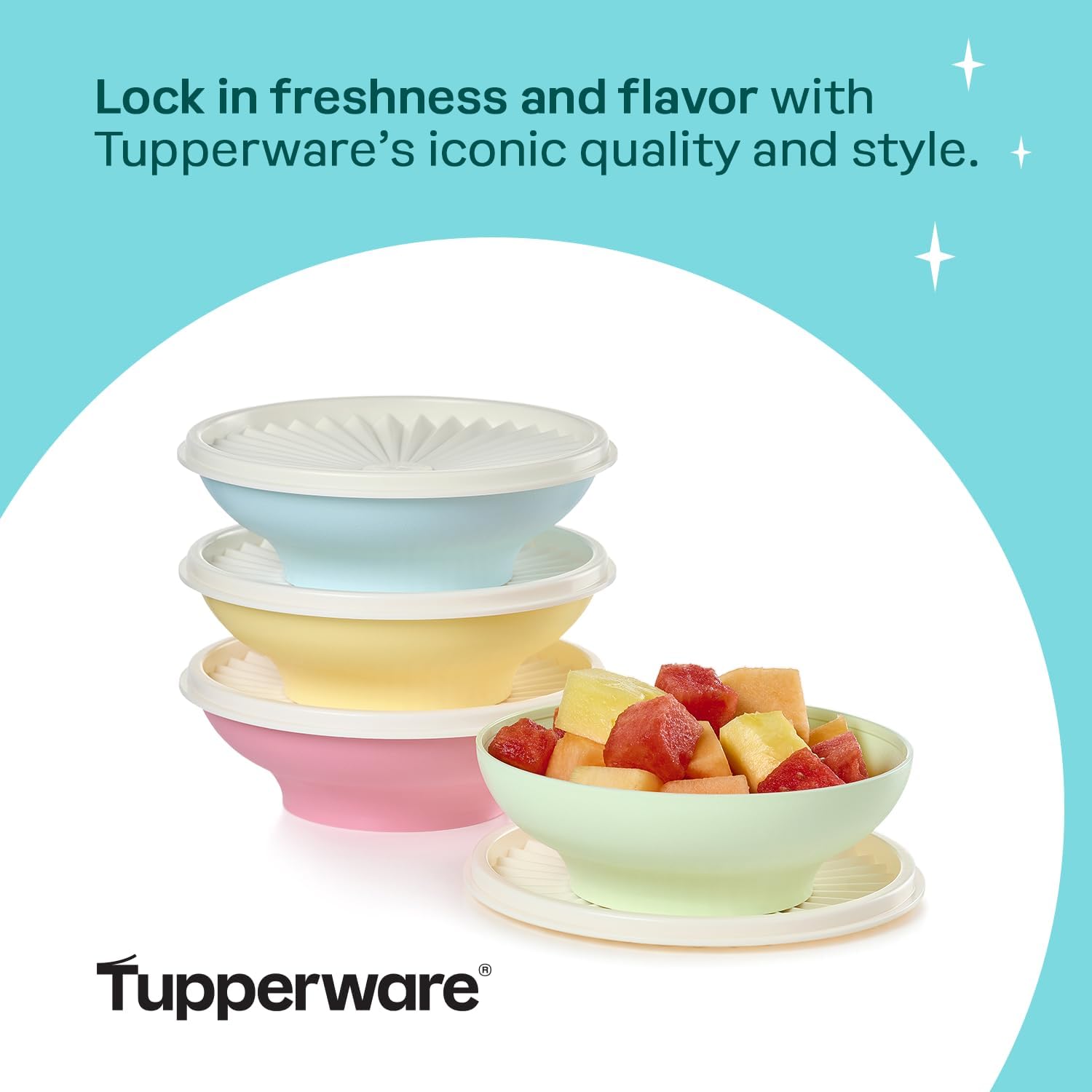Tupperware Heritage Collection, New 4 Cereal Bowl with Lids Set in Vintage Colors, Dishwasher Safe and BPA Free (4 containers, 4 lids) - Image 5