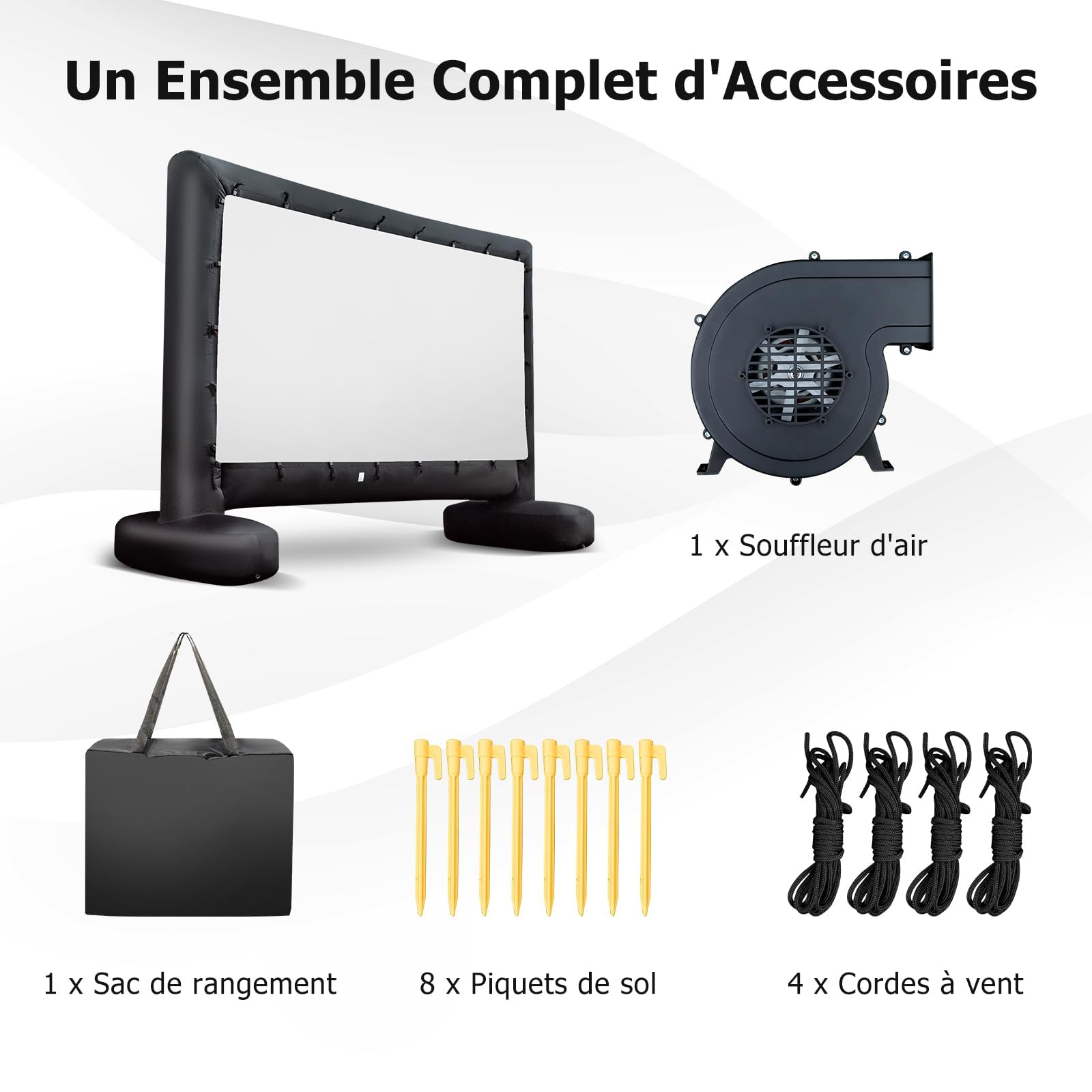 GYMAX Écran de Projection Gonflable 327 x 187 cm, Léger et Portable avec Sac de Rangement, Installation Facile avec Souffleur & Piquets de Sol, pour Cinéma en Extérieur