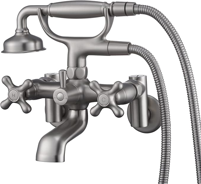 Qinkell Clawfoot Tub Faucet Wall Mount Tub Filler Brushed Nickel