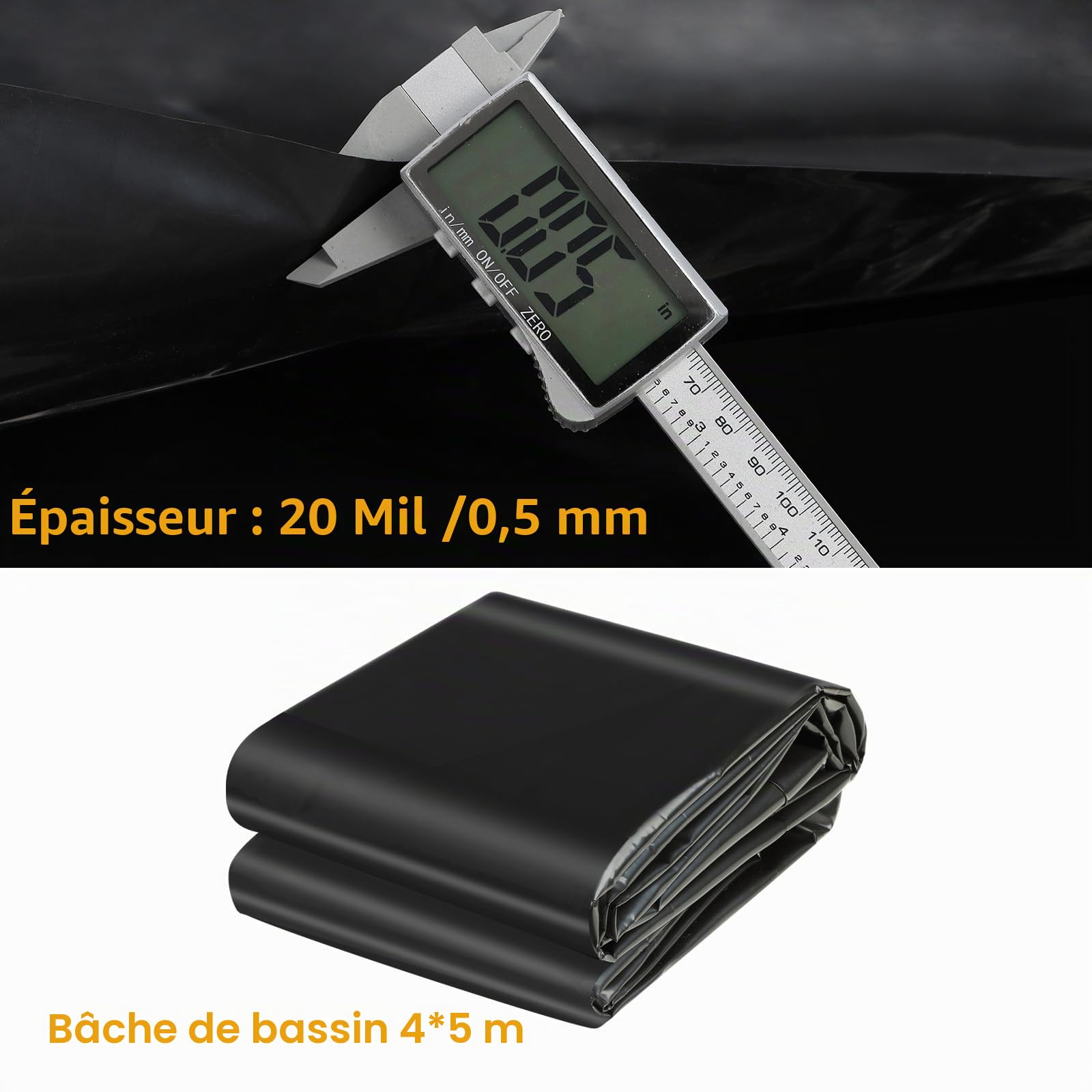 TezhiIe Bâche de bassin en polyéthylène basse densité noire, 4 x 5 m, 20 mm, robuste et flexible pour étangs de jardin, étangs à poissons, fontaines d'eau, ruisseaux (4 x 5 m)
