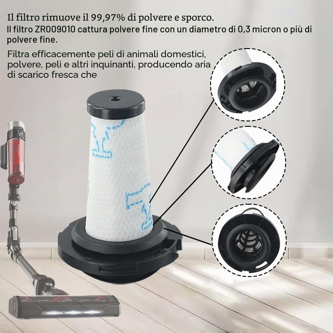 Filtri per Rowenta X-FORCE FLEX 9.60 e X-NANO ESSENTIAL RH20xx, 2 Filtri pre + 2 Filtri motore per Rowenta X-FORCE FLEX 9.60, Filtri di Ricambio per ZR009010,ZR009012