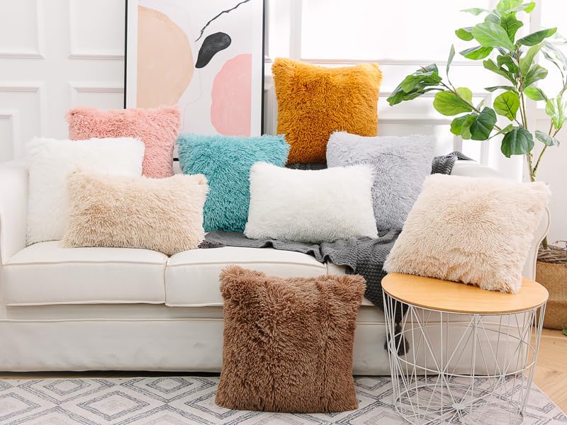 NordECO HOME Luxury Soft Faux Fur Fleece Cushion Cover Pillowcase Decorative Throw Pillows Covers, No Pillow Insert, 16" x 16" Inch, Khaki