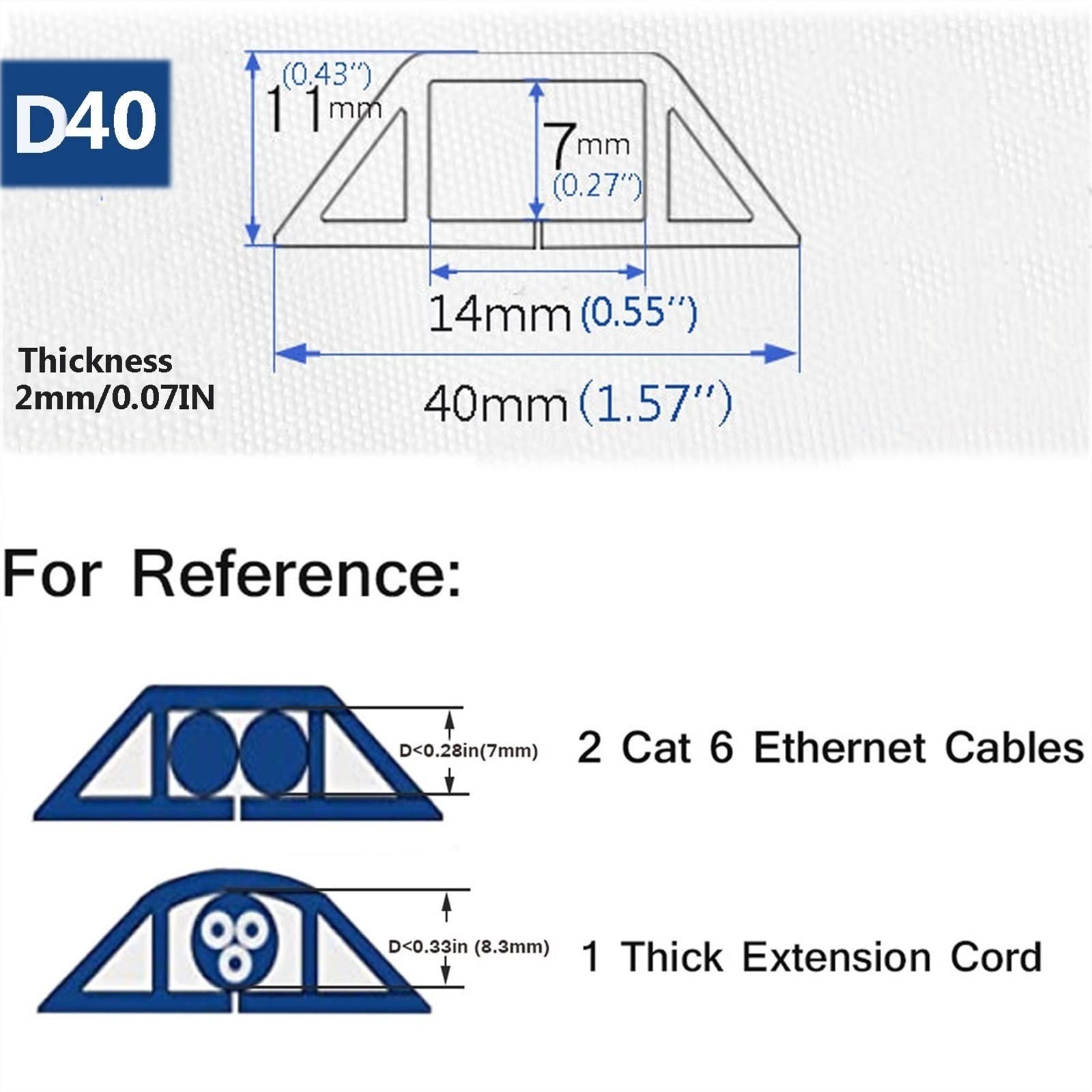 10M cubierta de suelo para cable, canaleta pasacables para suelo, Protector de cable de alimentación autoadhesivo Cubierta de cable de piso, Tira de agarre de cable, cubierta de cable(Black,D40MM)