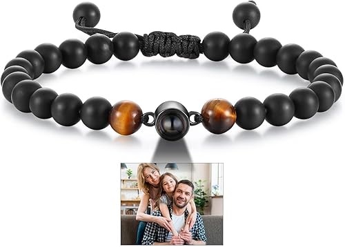 Pulsera de cuentas de ojo de tigre personalizada con imagen, proyección de fotos personalizada para hombres y mujeres