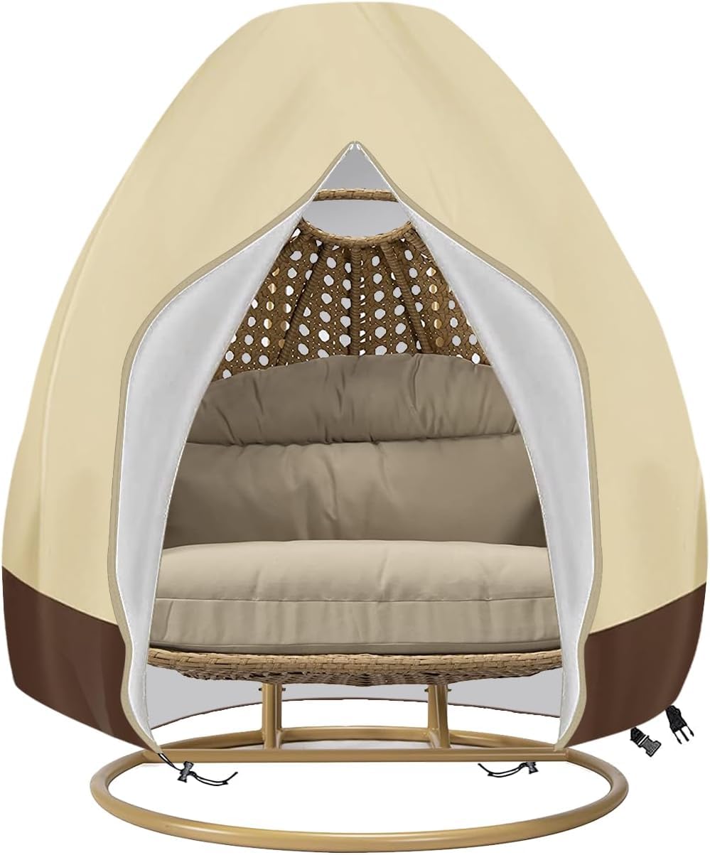 Egg Chair Cover Double - 91x87 Inch Patio Hanging Egg Chair Cover 420D Oxford Durable Waterproof Outdoor Chair Cover for Porch Wicker Egg Swing with Zipper