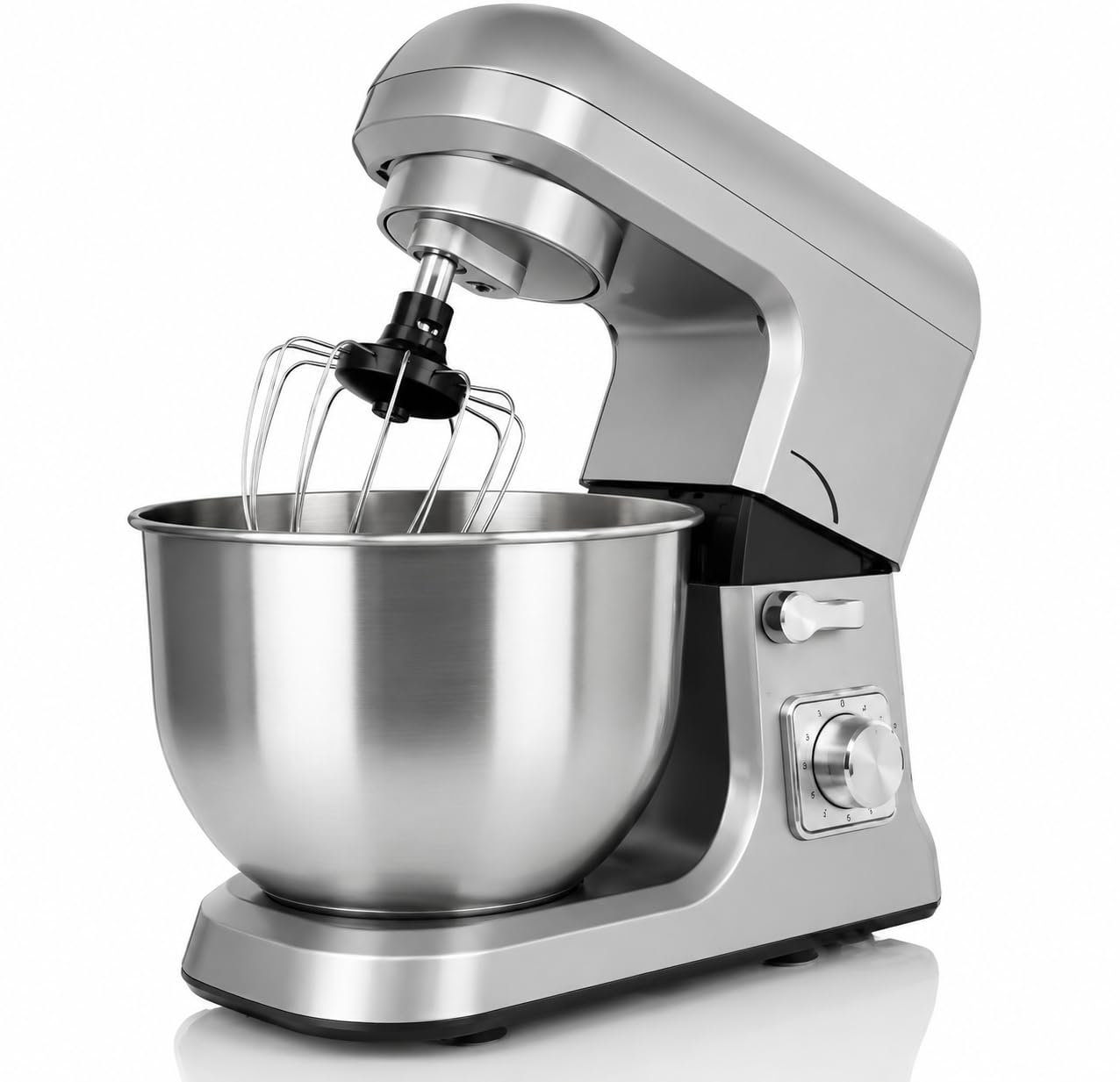 Stand Mixer with Stainless Steel Bowl, Silver | Tilt-Head Design, Multiple Speed Settings, Wire Whisk Included, Stainless Steel Body, Kitchen Baking-image-45