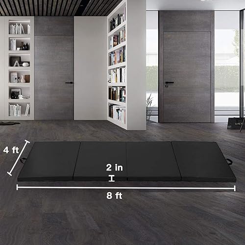 Miniatura 7 de Colchoneta de gimnasia para niños y adultos, plegable, extragruesa, con asa de transporte, 6 x 2 pies, antidesgarros, ligera, esterilla de ejercicio