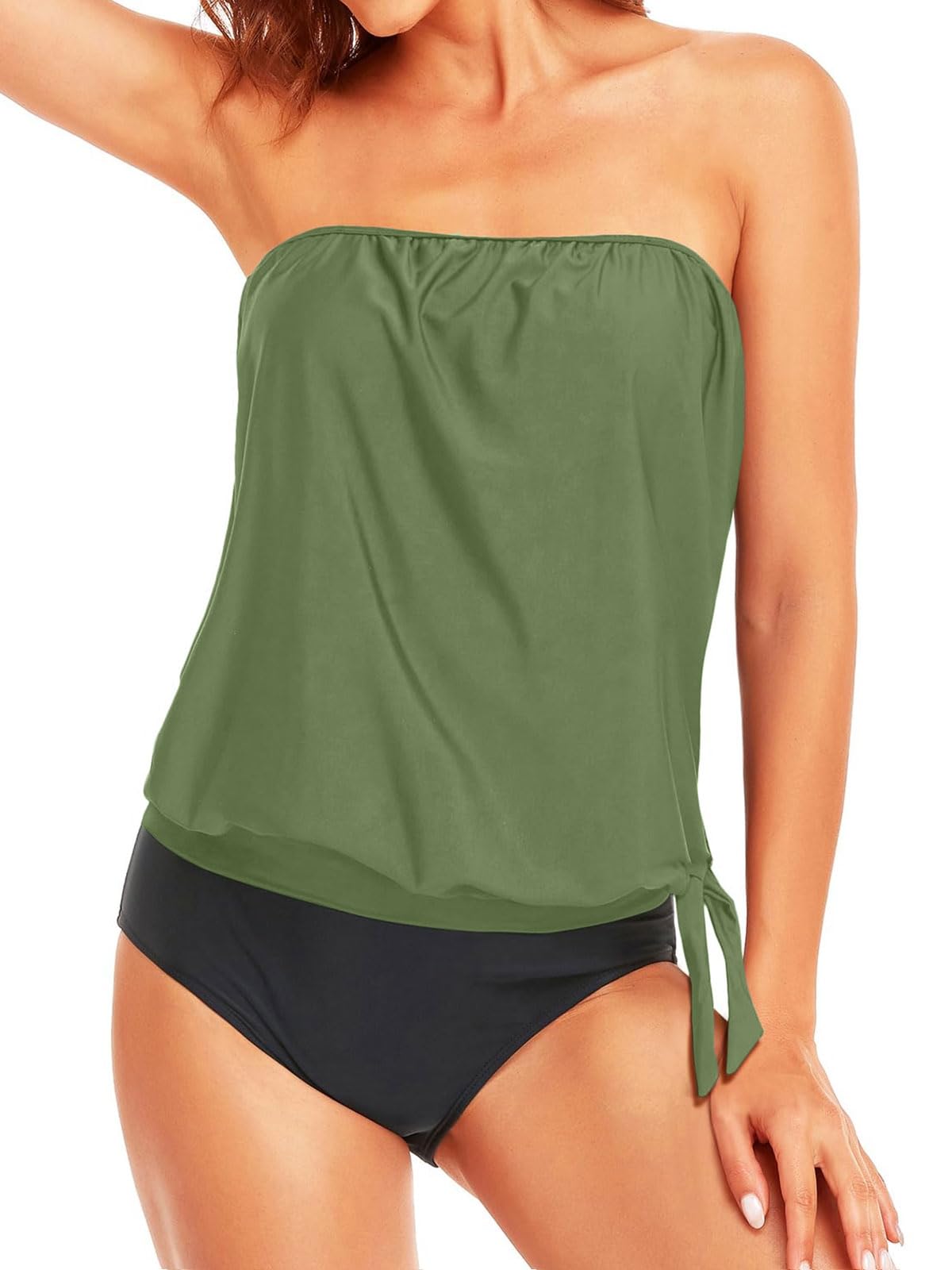 Yutdeng Tankini Maillot de Bain Femme 2 Pieces Sexy Push Up sans Bretelles Ensemble Tankinis Set Bandeau Haut Shorty Maillots Deux Pièces Élégante Tube Top Rembourré Swimwear Bandoulière Détachable