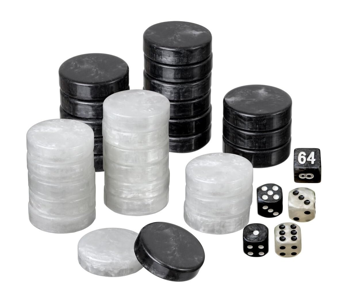 Set of Backgammon Pieces/Checkers, 34mm, Black/White, Plastic