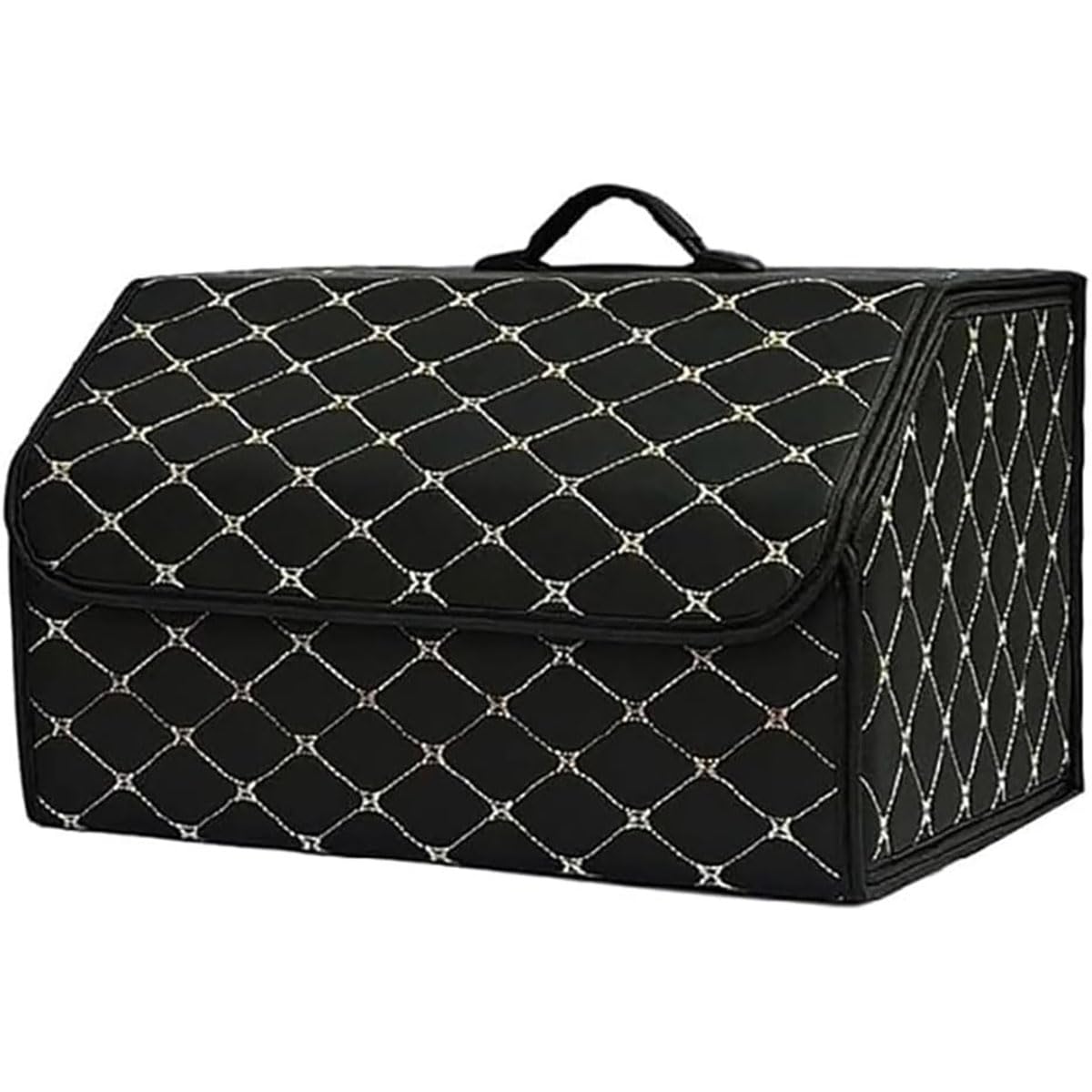 Auto Leder Kofferraum Organizer für Vw Passat B5 Polo Golf Tiguan Jetta touran, Autotasche Auto Kofferraum Box mit Deckel und Griffe Autozubehör Innenraum,XL-C/Black-beige