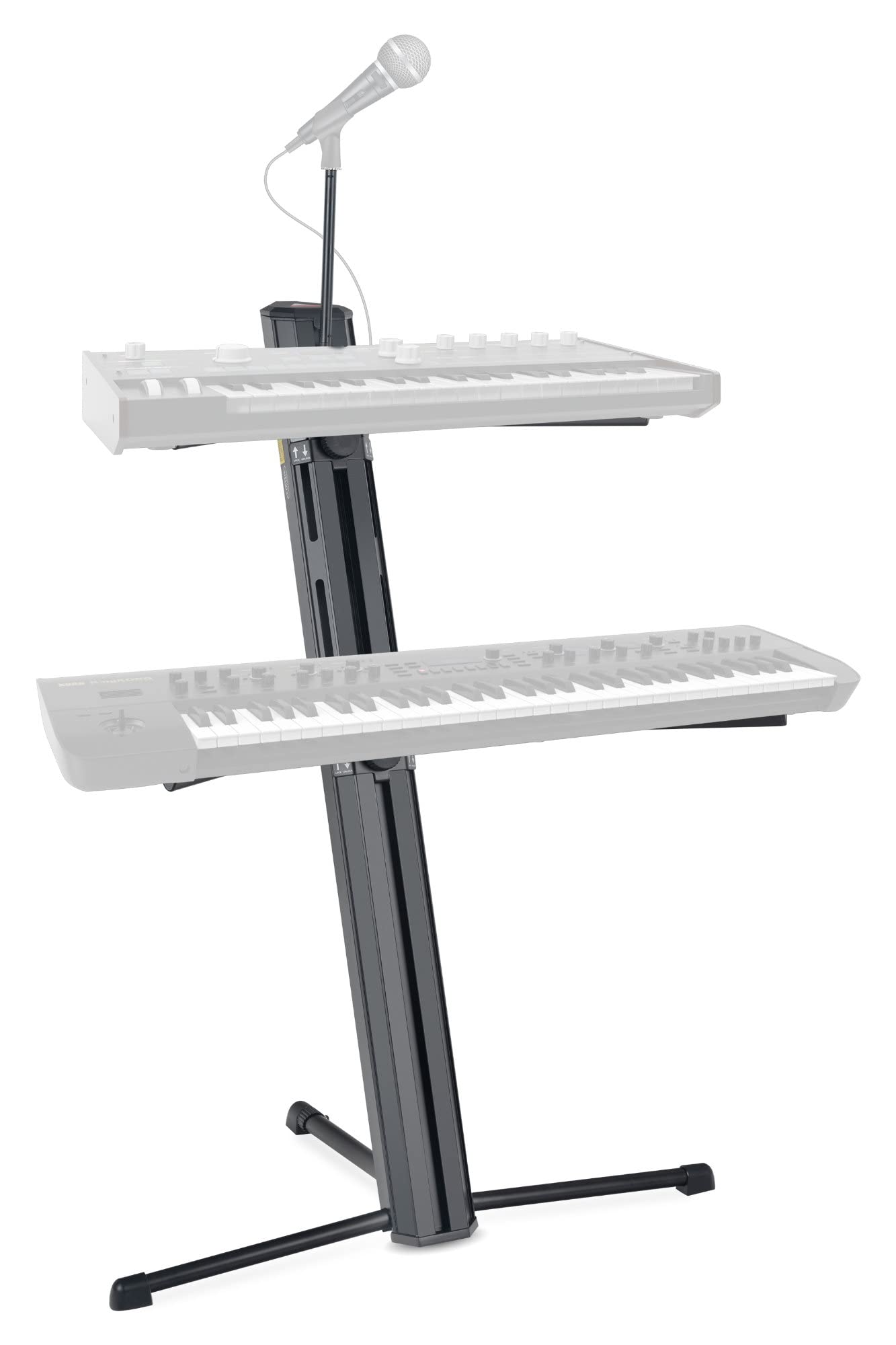 Classic Cantabile Supporto Tastiera KS-150 Nero - Due Livelli - Bracci di Supporto Riponibili nel Montante - Regolazione Altezza Continua - Porta Microfono con Filettatura 3/8" - Nero