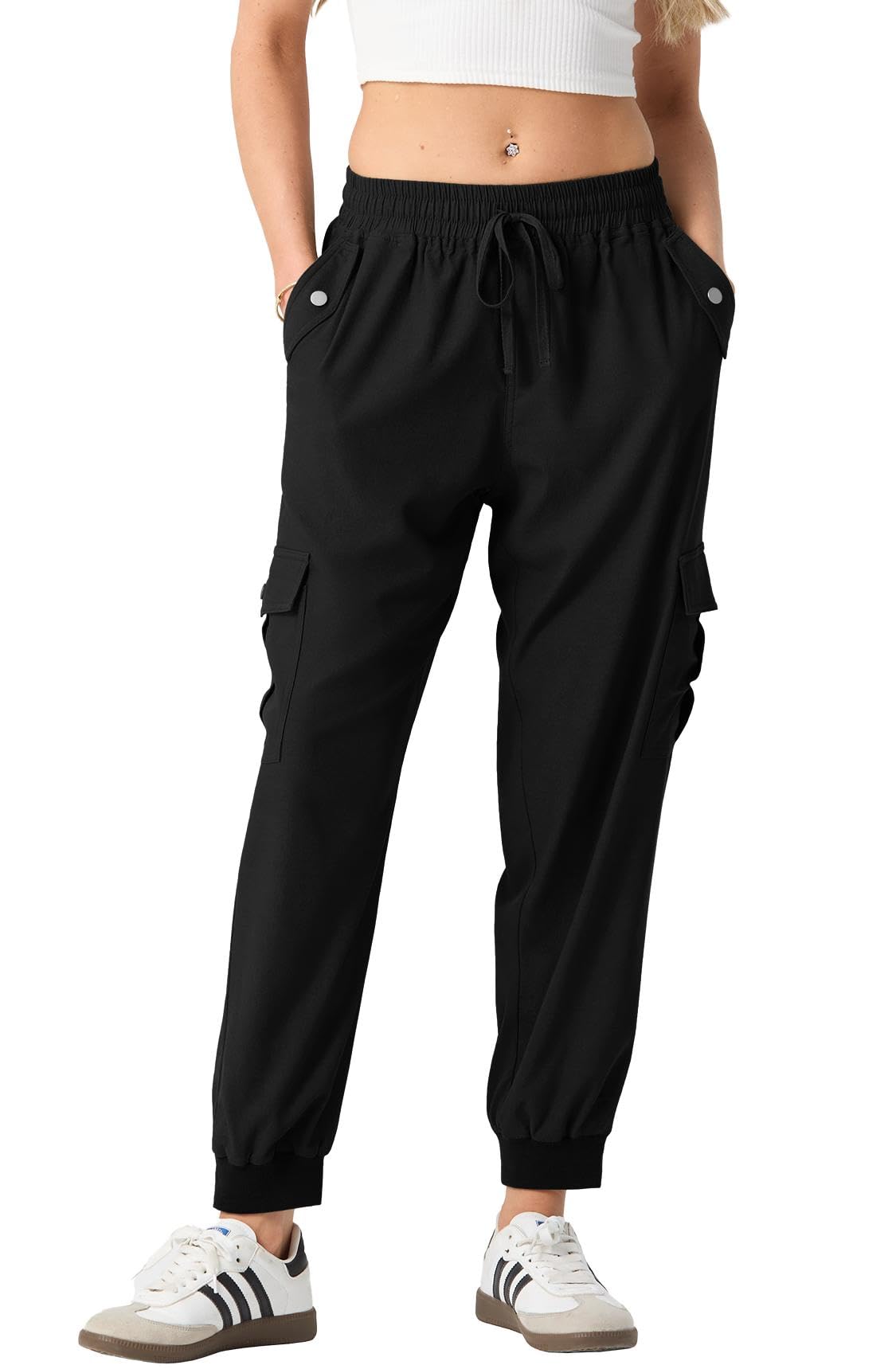 GRECERELLE Pantalon cargo d'été pour femme avec taille élastique et chevilles resserrées pour voyage, extérieur, streetwear