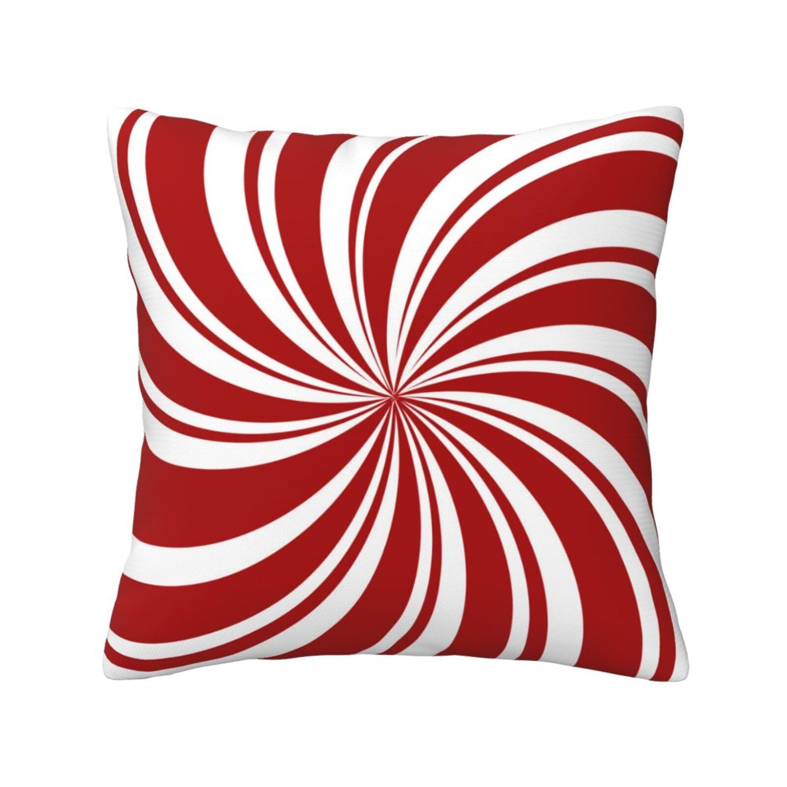 GOOESING Red Swirl Christmas Pillow Covers 18x18 Inch Sweet Candy Cane Double Swirl Red and White Throw Pillow Cover Cushion Case Decoration for Sofa Couch