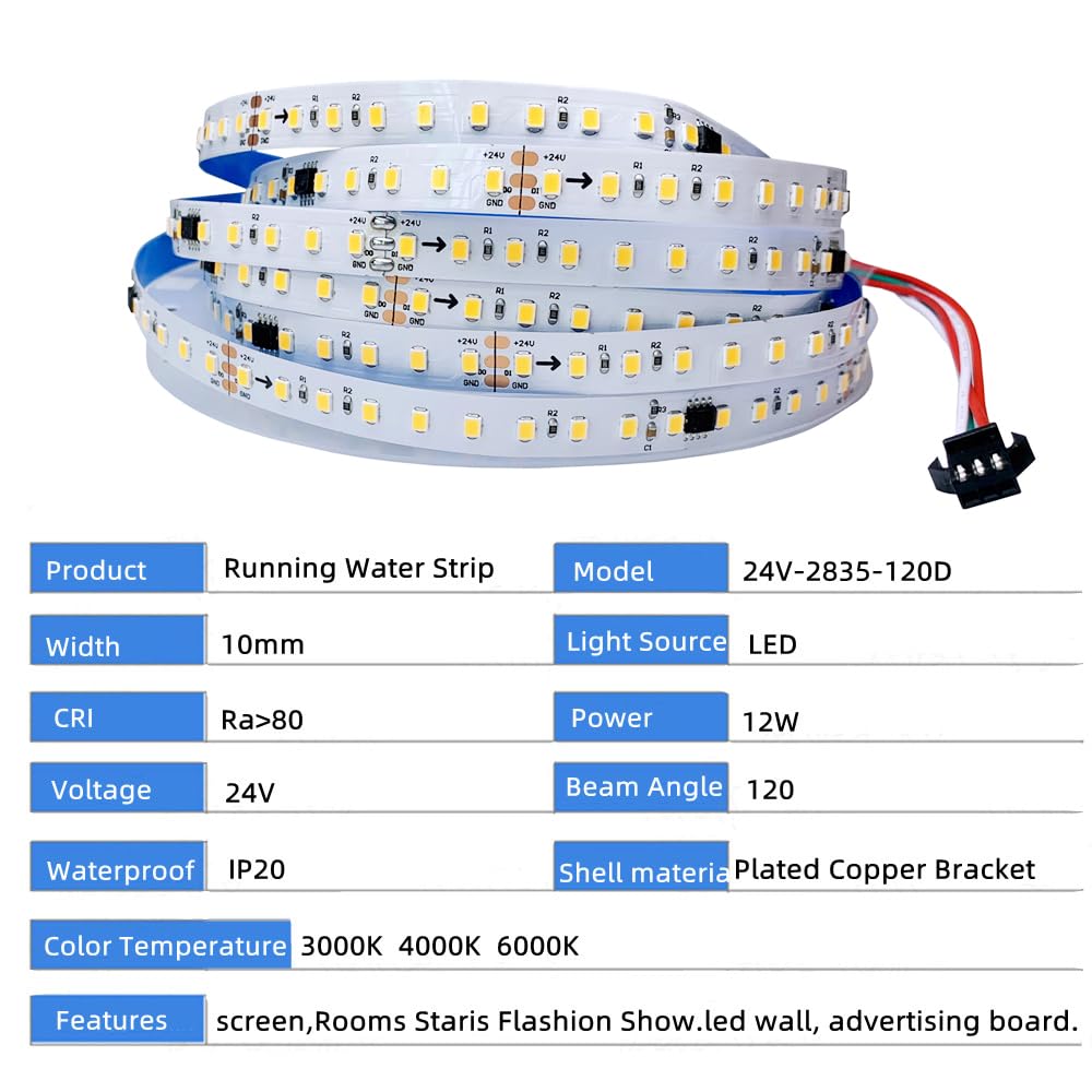 DC24V WS2811 Bandes LED de courses de chevaux 2835 120 LED/m 10 m par rouleau Lumière courante d'eau fluide 3000K 4000K 6000K Contrôleur sans fil DC24V 200W (blanc froid 6000K)