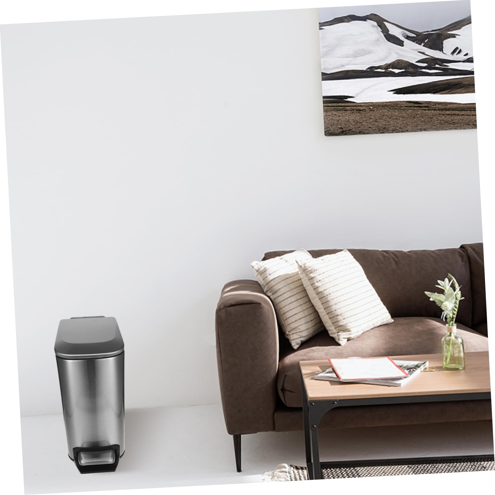 BUGUUYO Small Bathroom Trash Can Foot Pedal Lid 1.6 Gal Noiseless Stainless Steel for Dorms