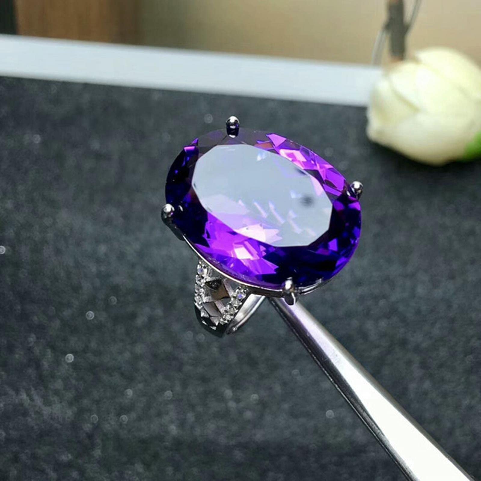HCMA Elegant Amethyst Adjustable Ring For Women Purple Tourmaline Gemstone Fashion Jewelry Wedding Gift