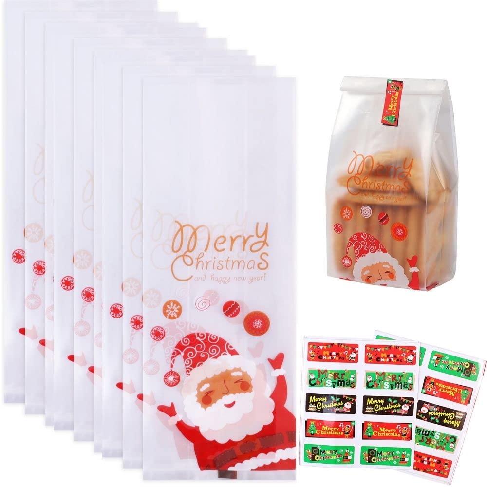 Santa Claus Cellophane Treat Bags for Party Gift Supplies - Christmas Candy & Cookie Bags, Xmas Birthday Party Favors