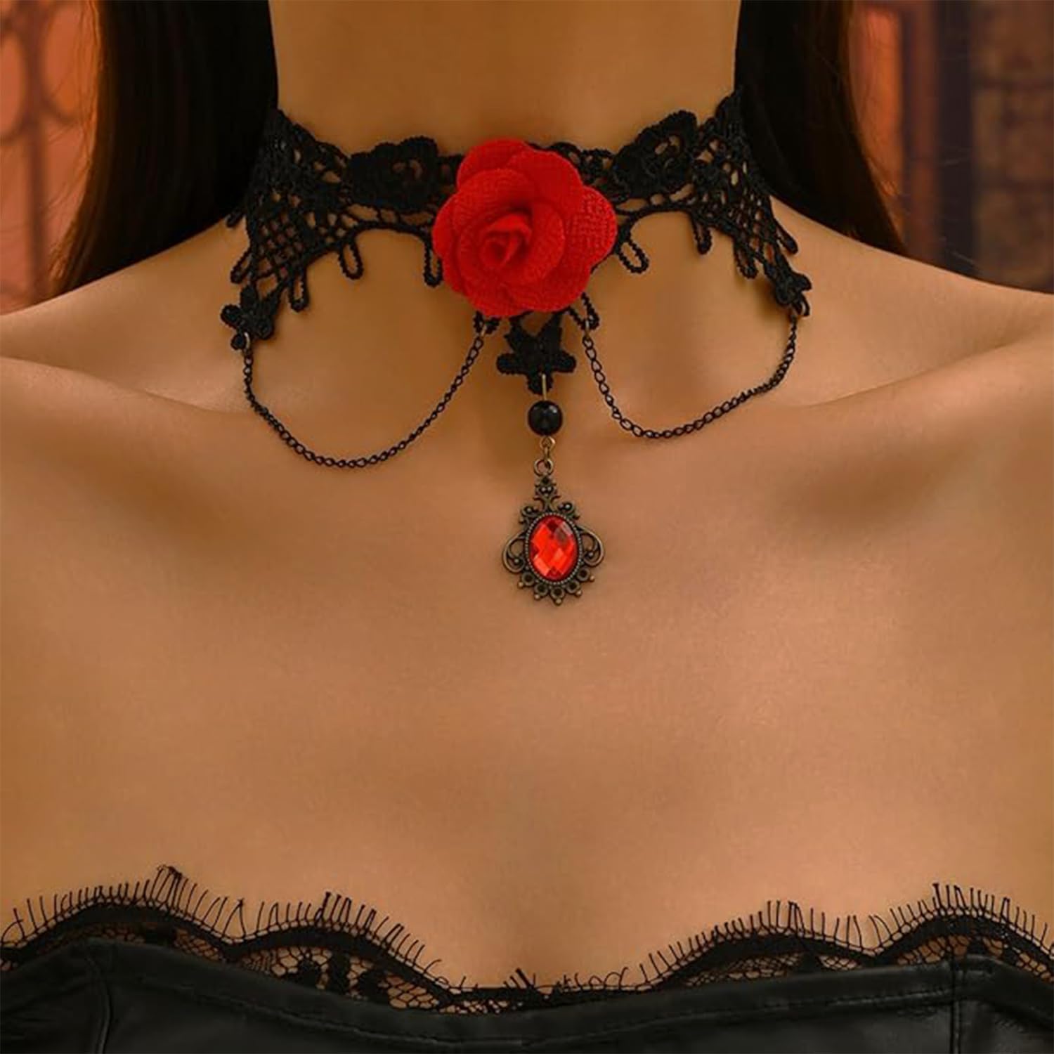 Corpetto Top Donna,Gonna Steampunk da Donna Asimmetrica in Chiffon,Collana in Pizzo retrò con Bracciale,Gotico Nero Bustini e Corsetti,Adatto per Feste,Cosplay,Halloween,Carnevale