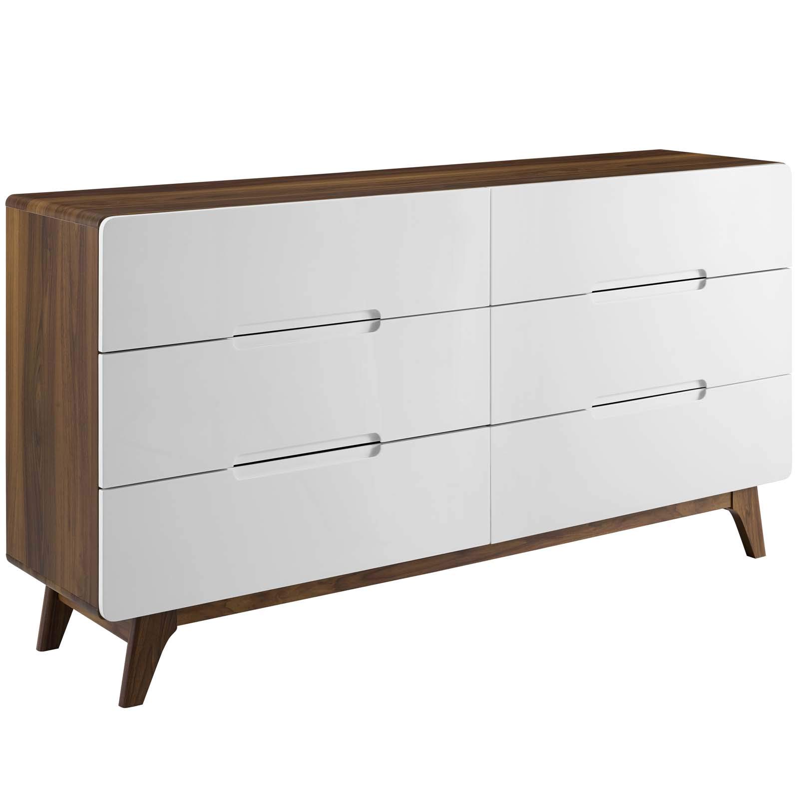 mid century modern 6 drawer double dresser
