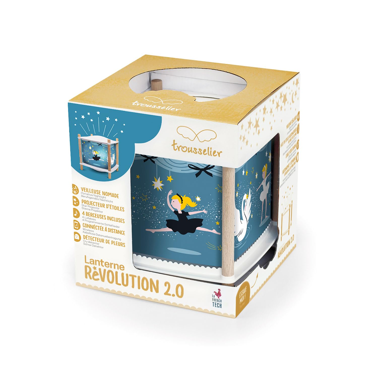 Trouseelle – Bailarinas – Luz nocturna – Farol Revolution 2.0 – Regalo para niños – Proyector de estrellas musicales – Música e historias de noche en streaming, detecta los pants – Recargable