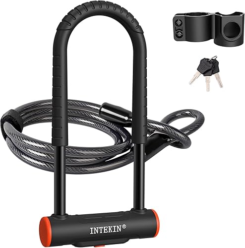 Bike U Lock Heavy Duty Bike Lock Bicycle Lock, 16mm U Lock and 3ft  5ft  6ft Length Security Cable with Sturdy Mounting Bracket for Bicycle,