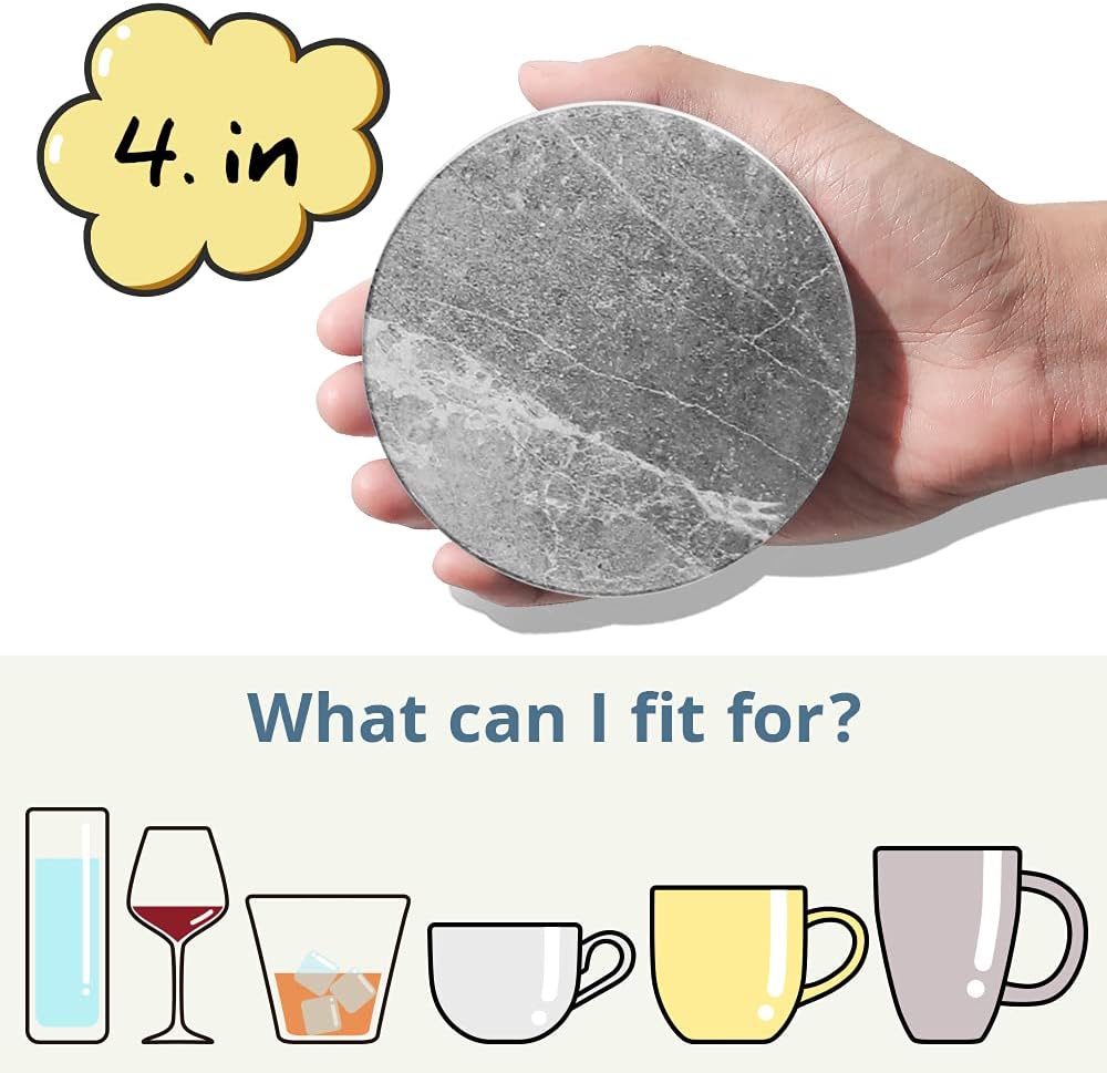 LIFVER Coasters for Drinks Absorbent, Living Room Decor, Ceramic Coasters Set of 6 with Cork Base, Protect Wooden Table or Furniture from Scratched, Drink Coasters with Holder - Grey - Image 2