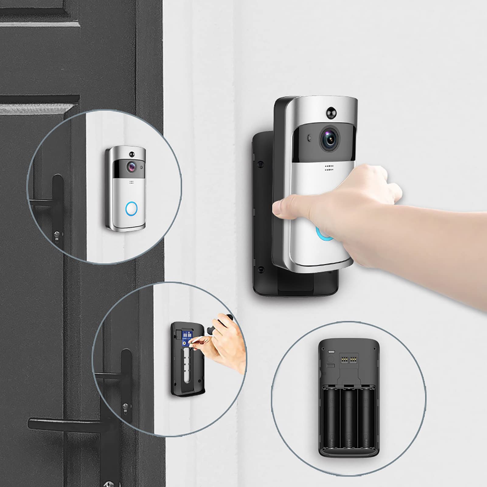 Timbre inalámbrico con cámara de video 2023, visión nocturna HD, WiFi, recargable, audio bidireccional, detección humana, gran angular de 166°, almacenamiento en la nube (negro)