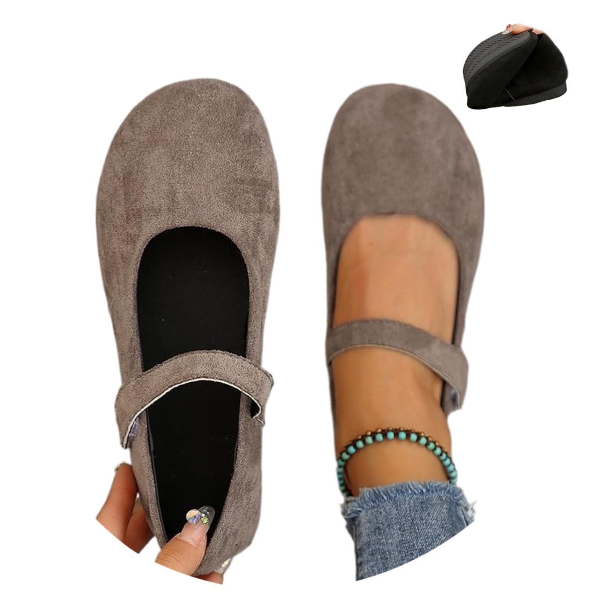 Mary Jane Chaussures plates en daim orthopédique pour femme - Chaussures de ballet confortables à bout rond - Mocassins tendance - Chaussures décontractées pour la marche