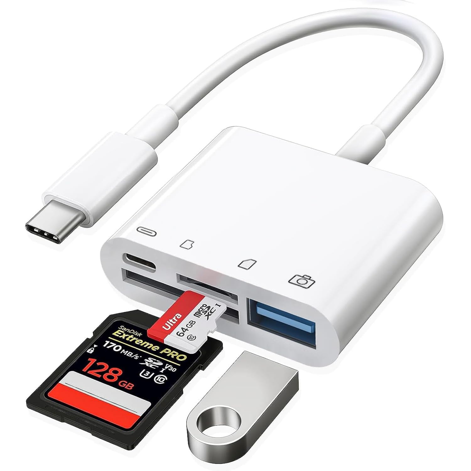 GONSIFACHA USB C SD TF Memory Card Reader, 4-in-1 Type C Card Reader, Compatible with Windows/Mac/Linux and More USB C Devices