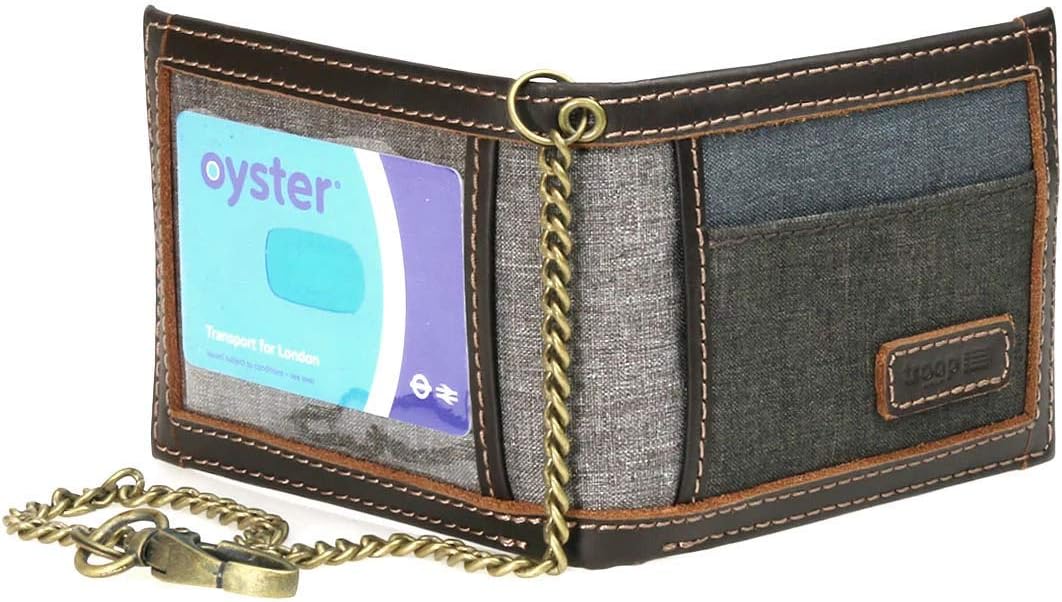 TRP0401 Troop London Urban Security Travel Wallet - Bi-fold with Chain and Zip Pocket plus Oyster ID Card Window (Grey)