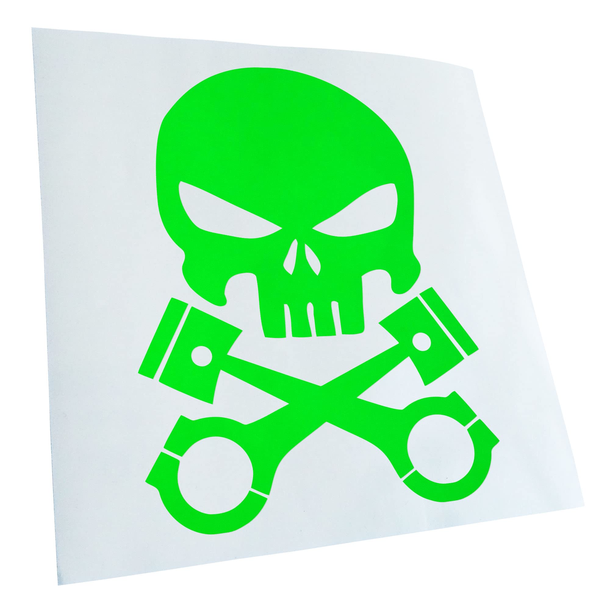 Kiwistar - Car Sticker - Neon Green - 14 x 11 cm Piston Skull Sticker for Car, Laptop, Bicycle, Truck, Motorcycle, Multicoloured JDM Decal Racing