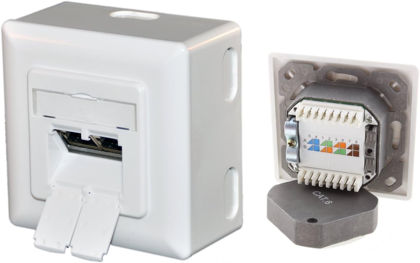 Wall-Mounted CAT6E Network Outlet, Class E 10 / 100 / 1000 Mbit/s, CAT6 / CAT7 / CAT6A Data Outlet 2 x RJ45