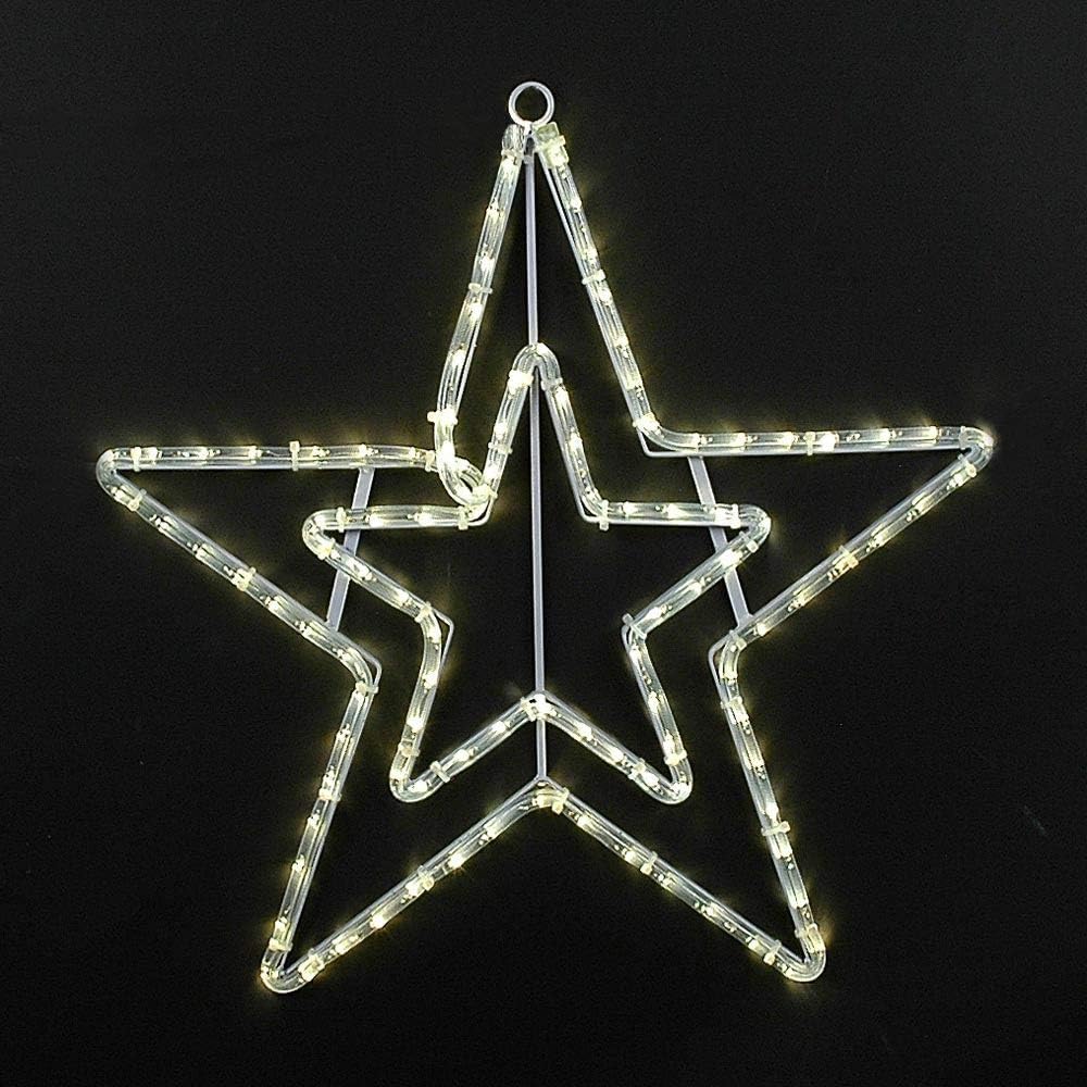 Novelty Lights LED Warm White Star Rope Light Motif Sculpture, 20" Large Double Star