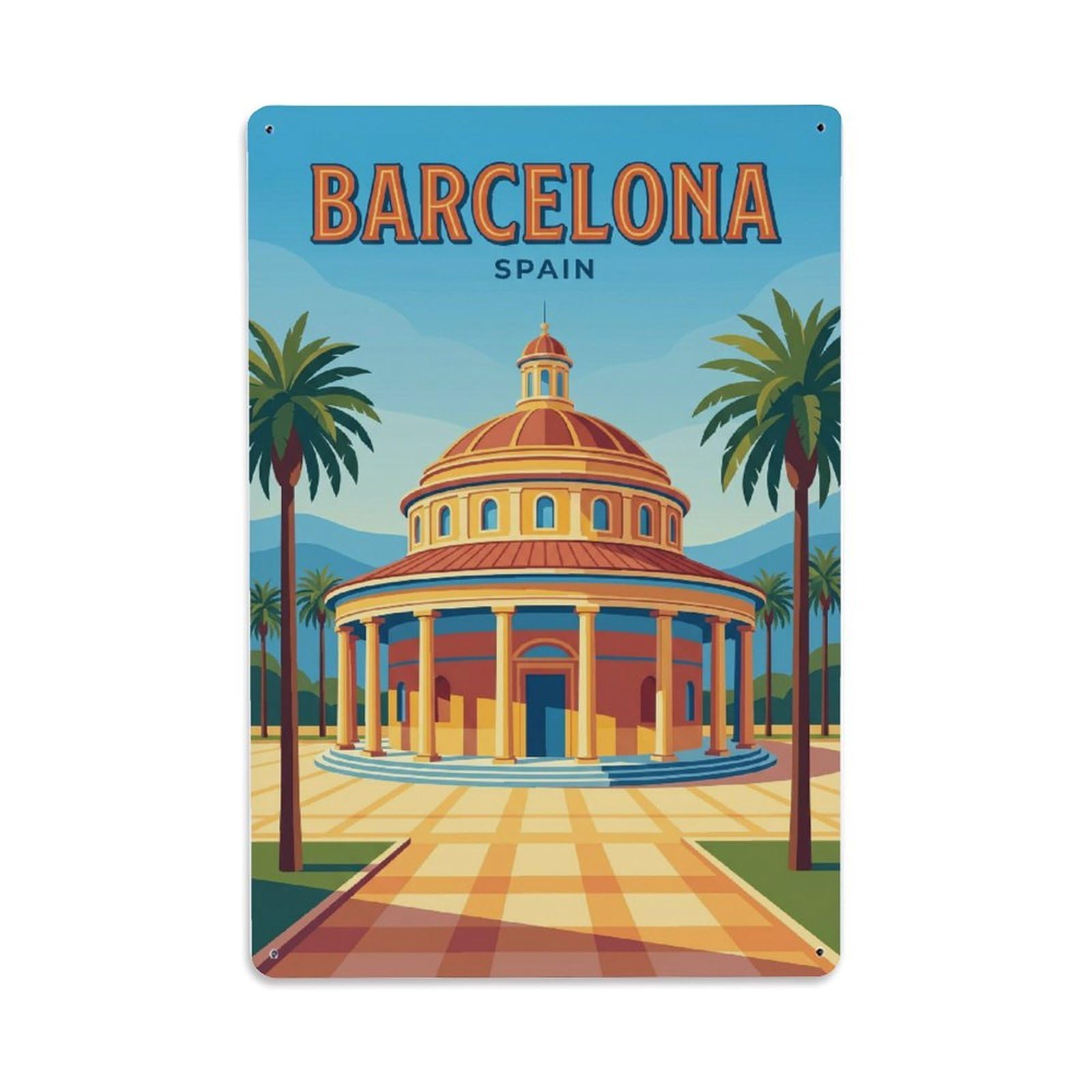 Fqnyr Style Vintage Travel Rotunda Spain Circular Metal Tin Sign Plaque Wall Decor For Cafe, Club Bar, Office, Home Garden Metal Poster 8X12inch