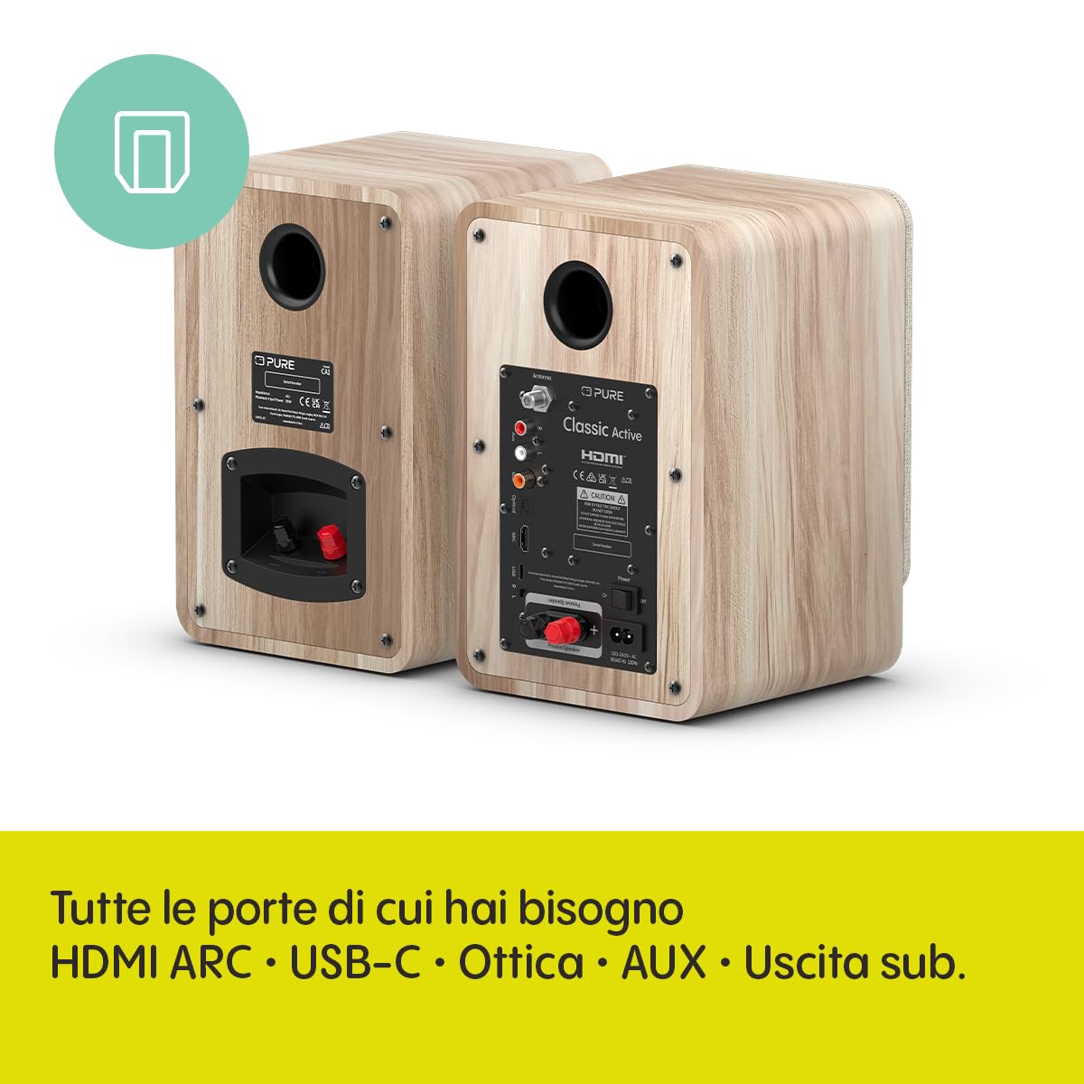 Pure Classic Active TV HiFi Radio Soundsystem con vero stereo, HDMI ARC, Bluetooth 5.3, DAB+ e radio FM, scheda audio USB-C, display OLED, telecomando, bianco cotone/rovere