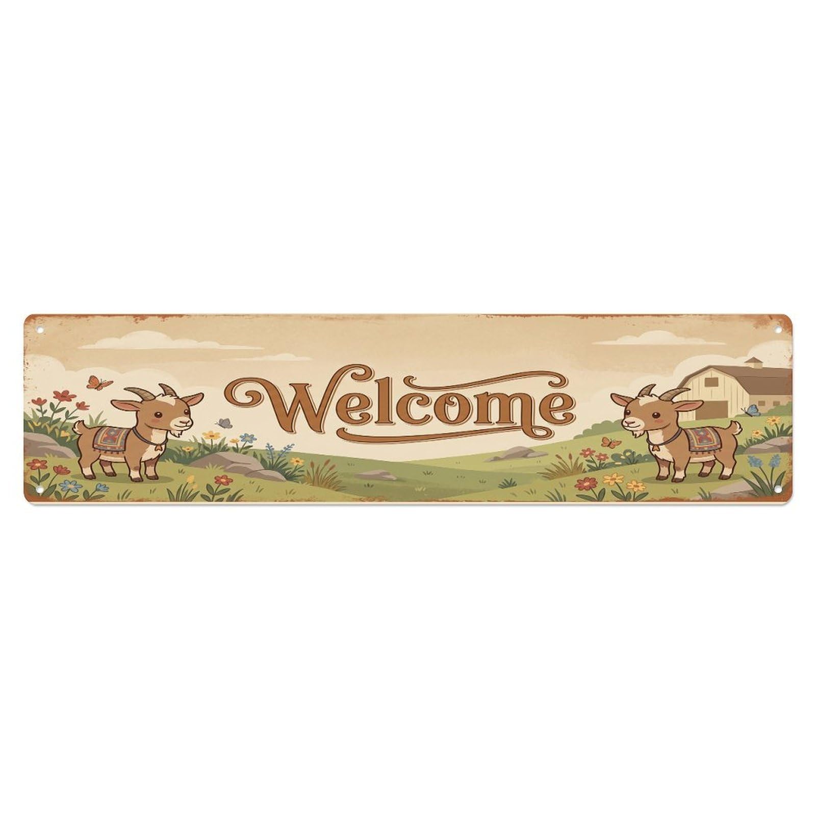 Cxhjca 4X16inch(10X40cm) Vintage Welcome Nigerian Dwarf Goat Metal Tin Sign