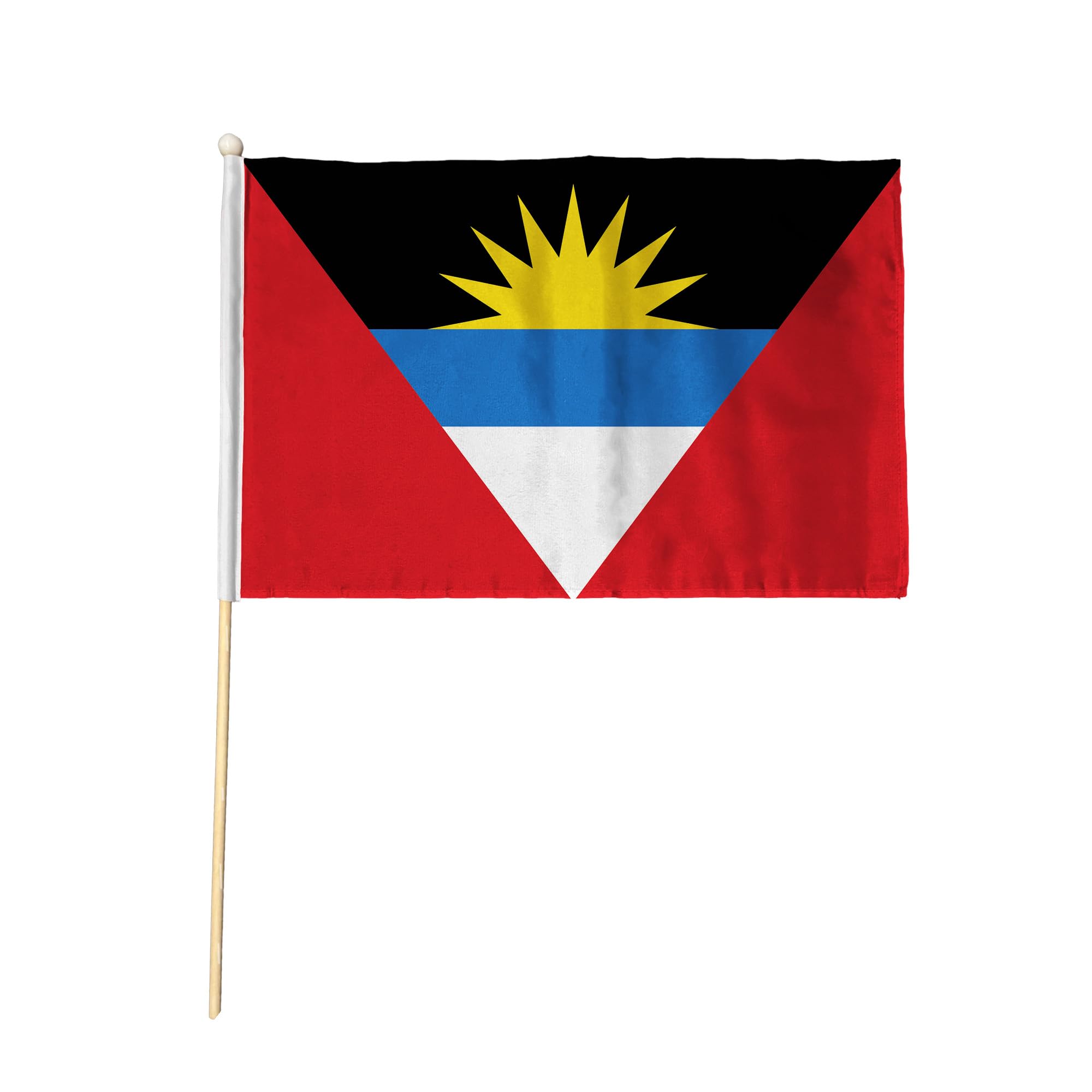 Flagtex Antigua and Barbuda Hand Waving Flag (9x6 Inch) - Premium Wooden Stick Hand Flag 9x6 Inch Natural Wood Pole Caribbean Sun Rising Flag Events — image 1
