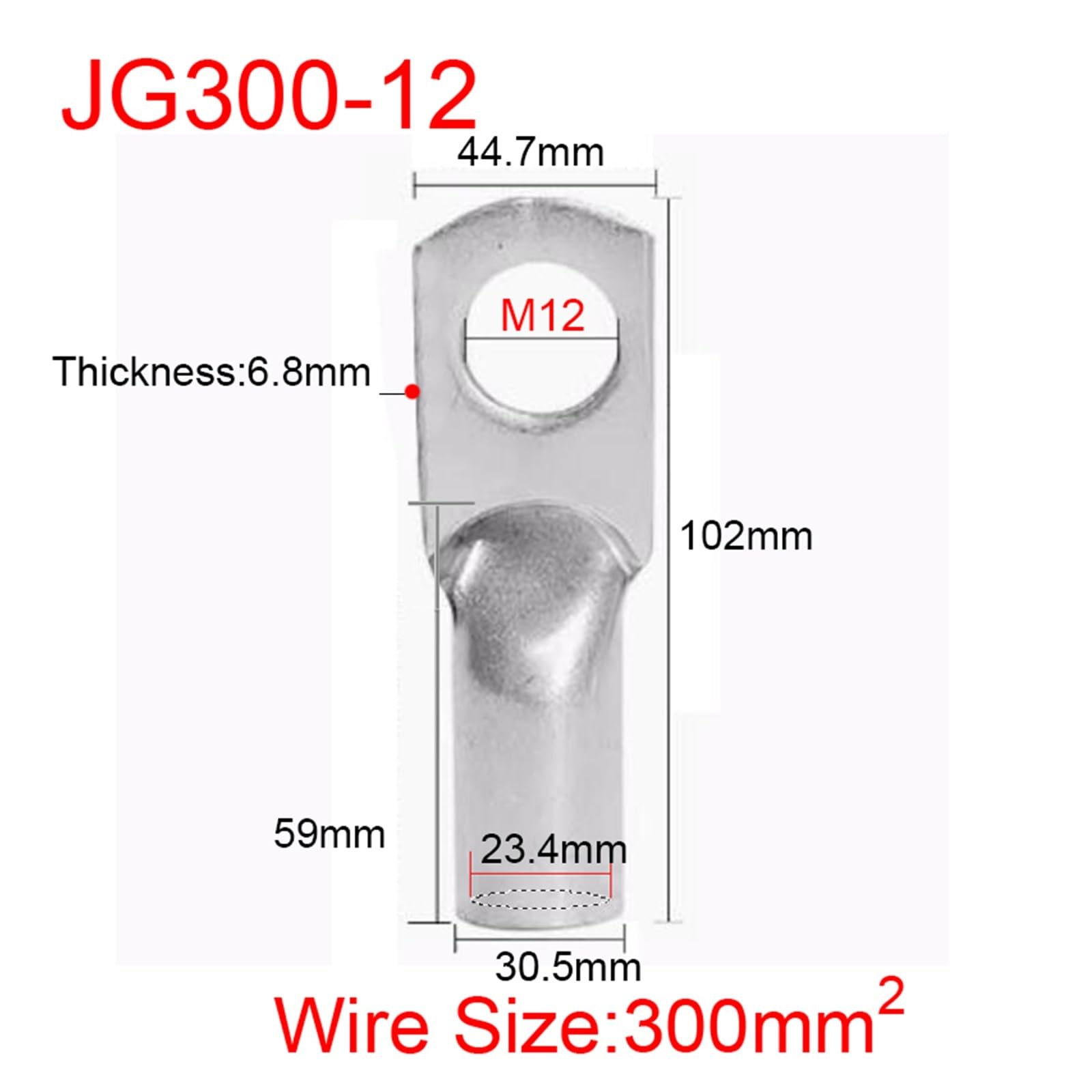 JG6/10/16/25/35/50/70/95/120-300 Marine Kupfer Schraube Loch Elektrische Draht Rohr Kabel Ende Lug Stecker Crimp Terminal(JG300-12 1pcs)