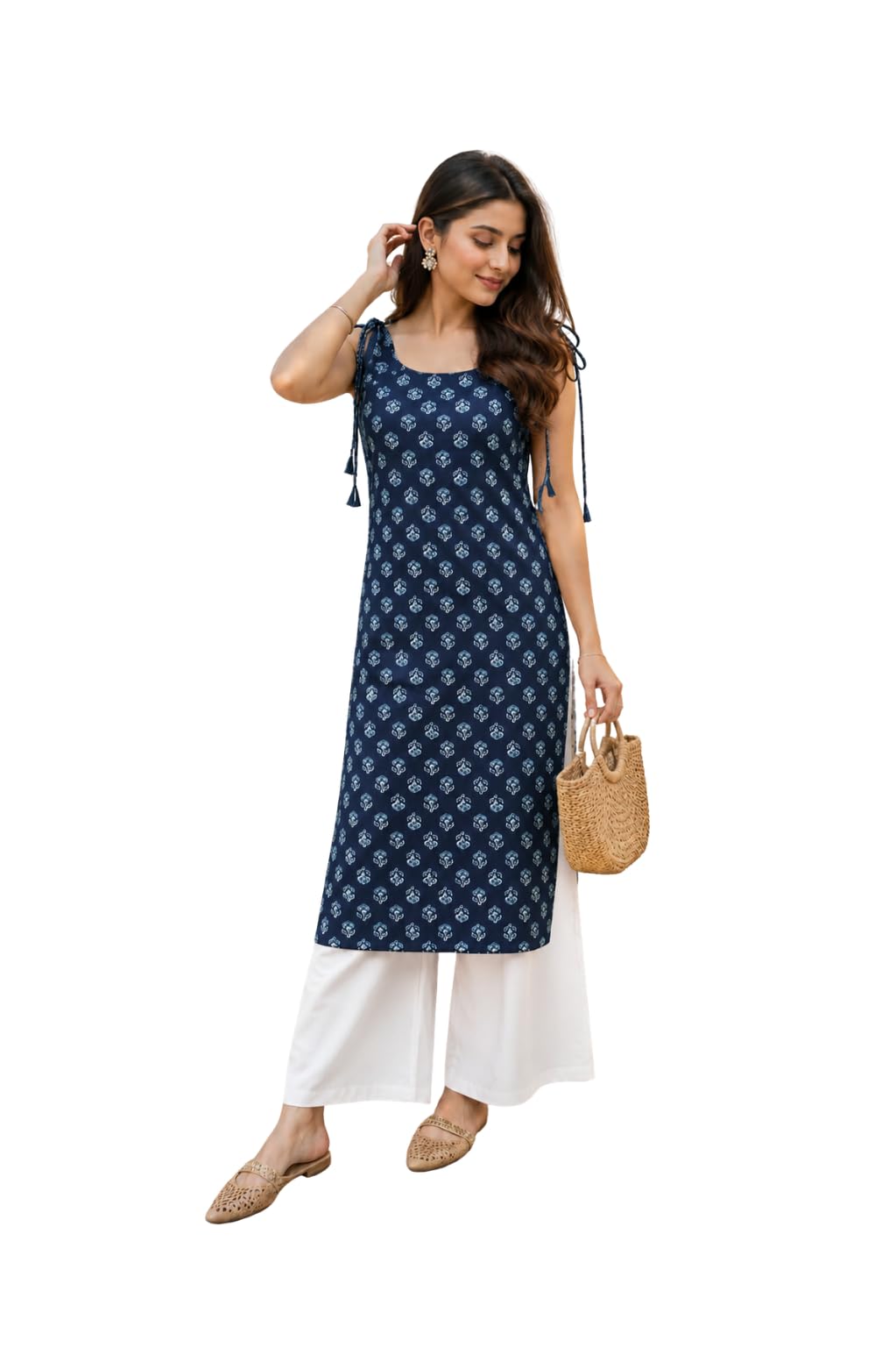 mamta jr fashion Women's Cotton Printed Straight Kurti with Dori Shoulder Straps | Sleeveless Floral Print Long Kurti | Casual Ethnic Wear for Women-picture-30