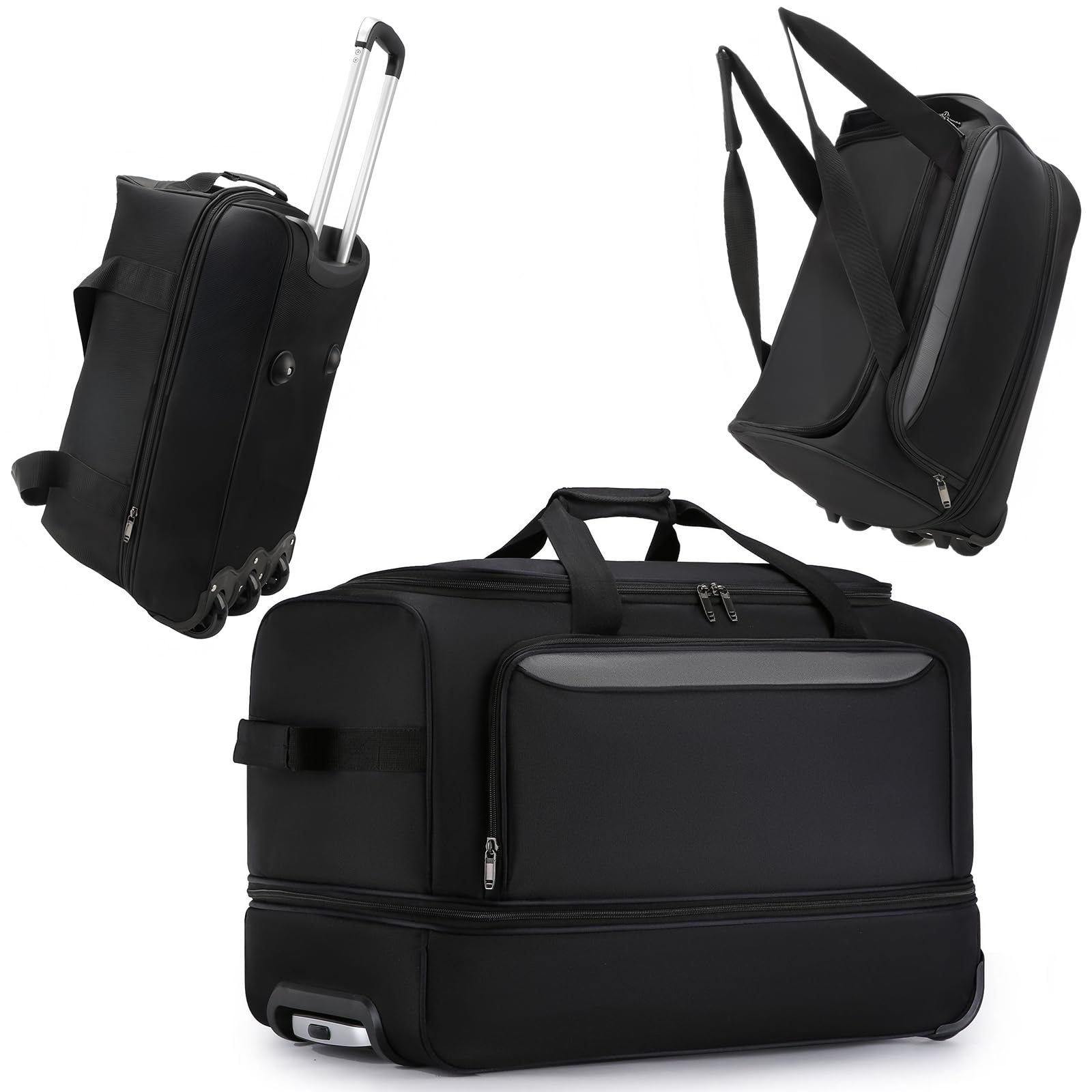 Cozary Reistas met wieltjes, 57 liter, 3-in-1 multifunctionele reistrolley van waterafstotende Oxford-stof, uitbreidbare reiskoffer met wielen voor sporttas, grote reisrugzak, 56 x 29 x 35 cm