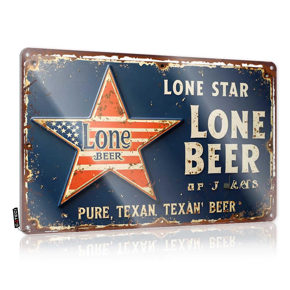 Fzfn Colour Funny Outdoor Decor Vintage Lone Star Beer Sign With Patriotic Design Tin Beer Decorations For Man Cave Vintage Tin Signs Fu(30X40cm)
