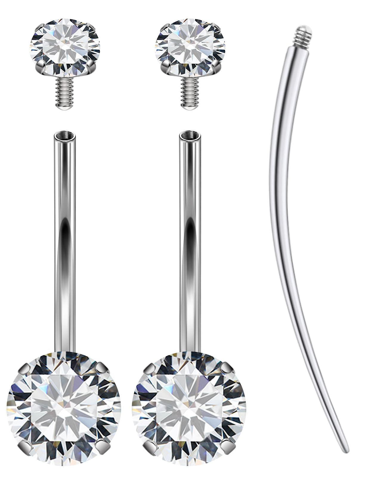 Oufksiyy Long and Extra Long Bar Belly Button Ring Internal Thread Hypoallergenic Surgical Stainless Steel 14mm 16mm 14 Gauge Navel Rings Cubic Zirconia Buuton Body Piercing Jewelry for Women Men