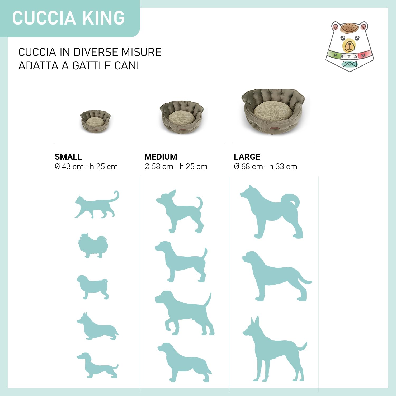 Divanetto per Cani e Gatti, Cuccia da Interno Sfoderabile, Lavabile in Lavatrice, King Beige, Large 68 cm