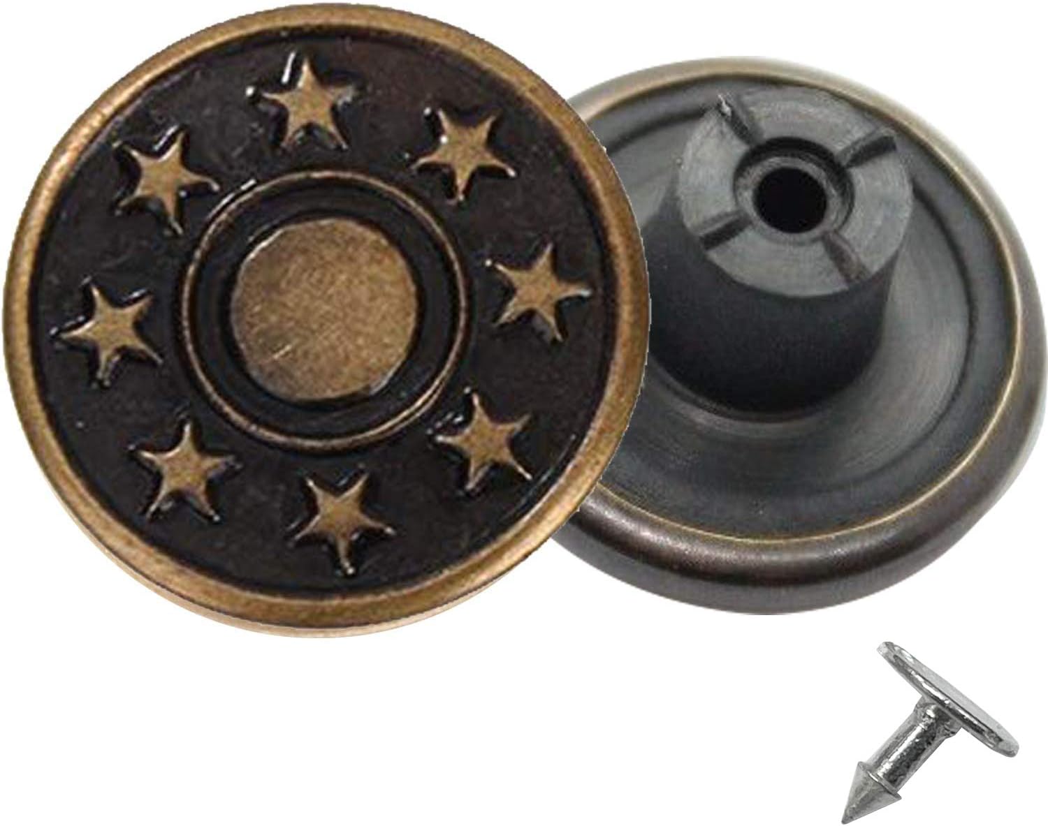 Trimming Shop 8 x Jeans Stud Buttons 17mm Wide Bronze