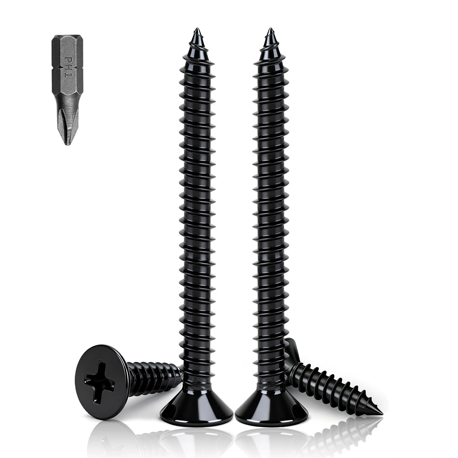 PDKKFF M3x40mm Flat Head Wood Screws, 150Pcs Black Self Tapping Screws, Carbon Steel Phillips Countersunk Head Screws for Woodworking, Furniture, DIY