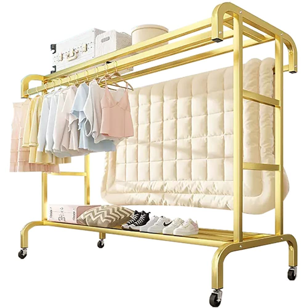 Aycdl E Freestanding Garment Rack With Wheels, Doubl Rail And Storag Shelf For Hanging Clothes, Multifunctional Design,-150 * 50 * 150Cm