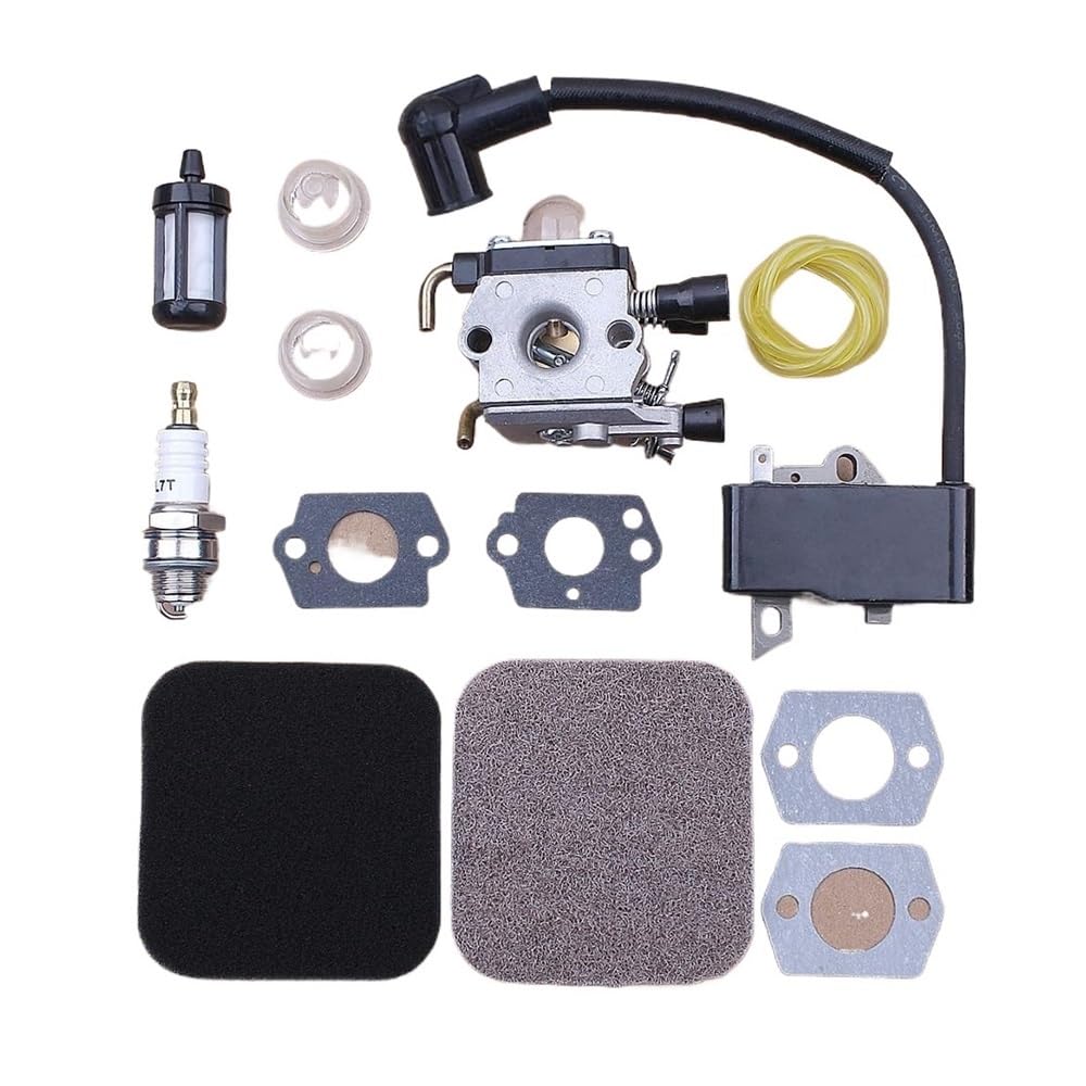 Kit de bobina de encendido compatible with carburador compatible con FS75, FS80, FS80R, FS85R, FS85T, FS85RX. Línea de filtro de combustible 4140-120-0619.
